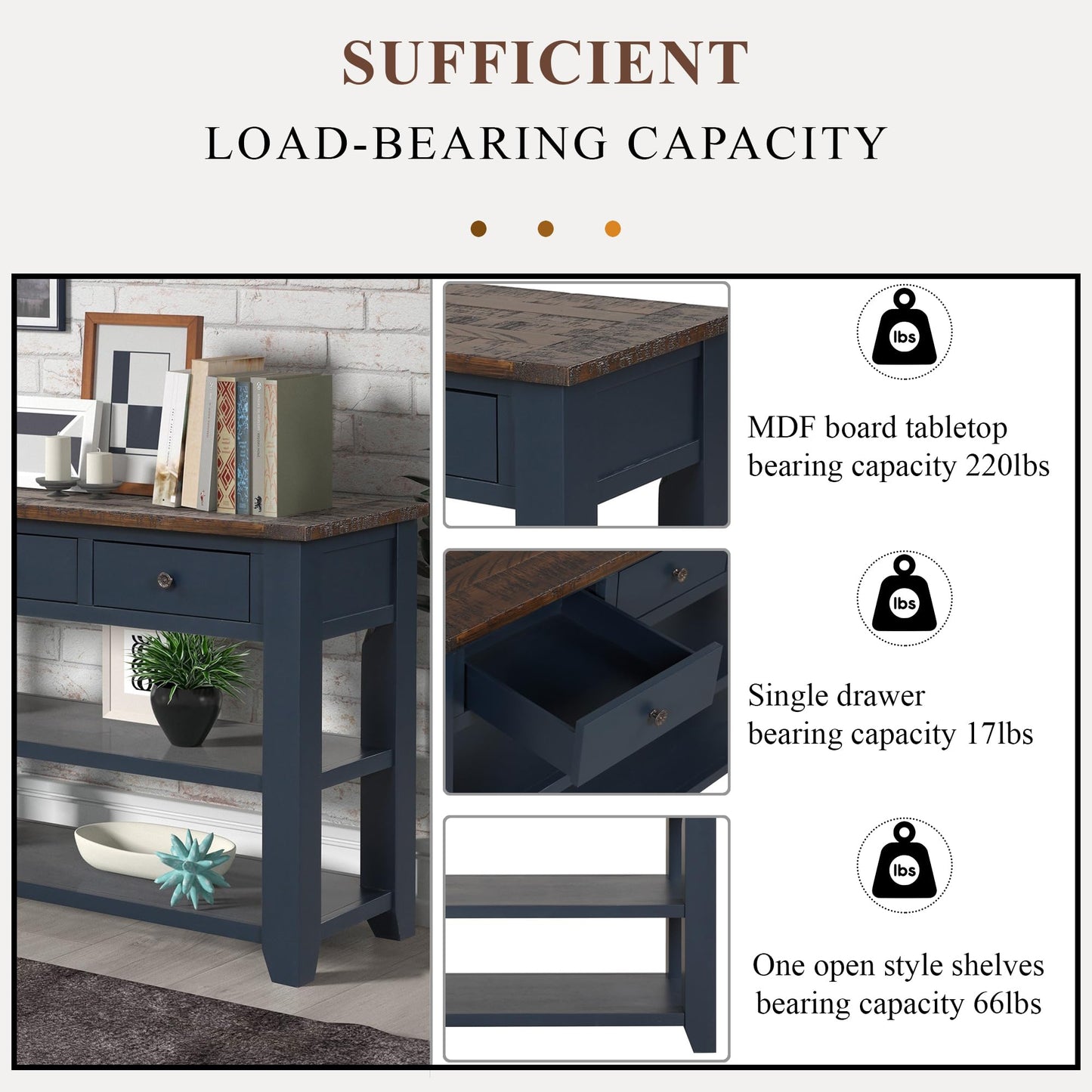 LKTART Solid Wood Console Table, Sofa Table with Storage Drawers and Bottom Shelf, Entryway Table for Entry Hallway Foyer,Easy Assembled (48.8" Green)