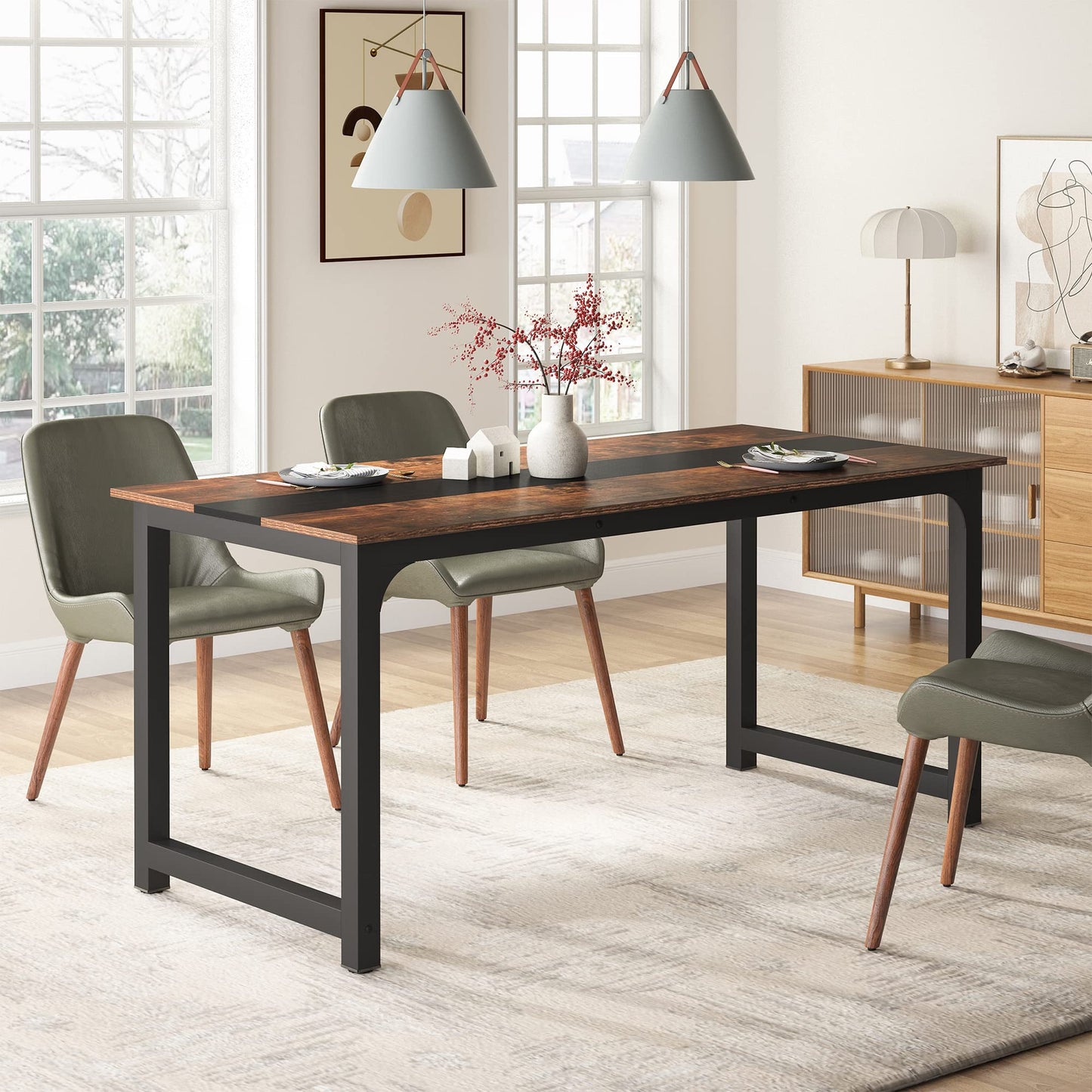 Tribesigns Modern Simple Computer Desk, 47 inch Vintage Office Desk Computer Table, Study Writing Study Desk Workstation for Home Office, Rustic Brown