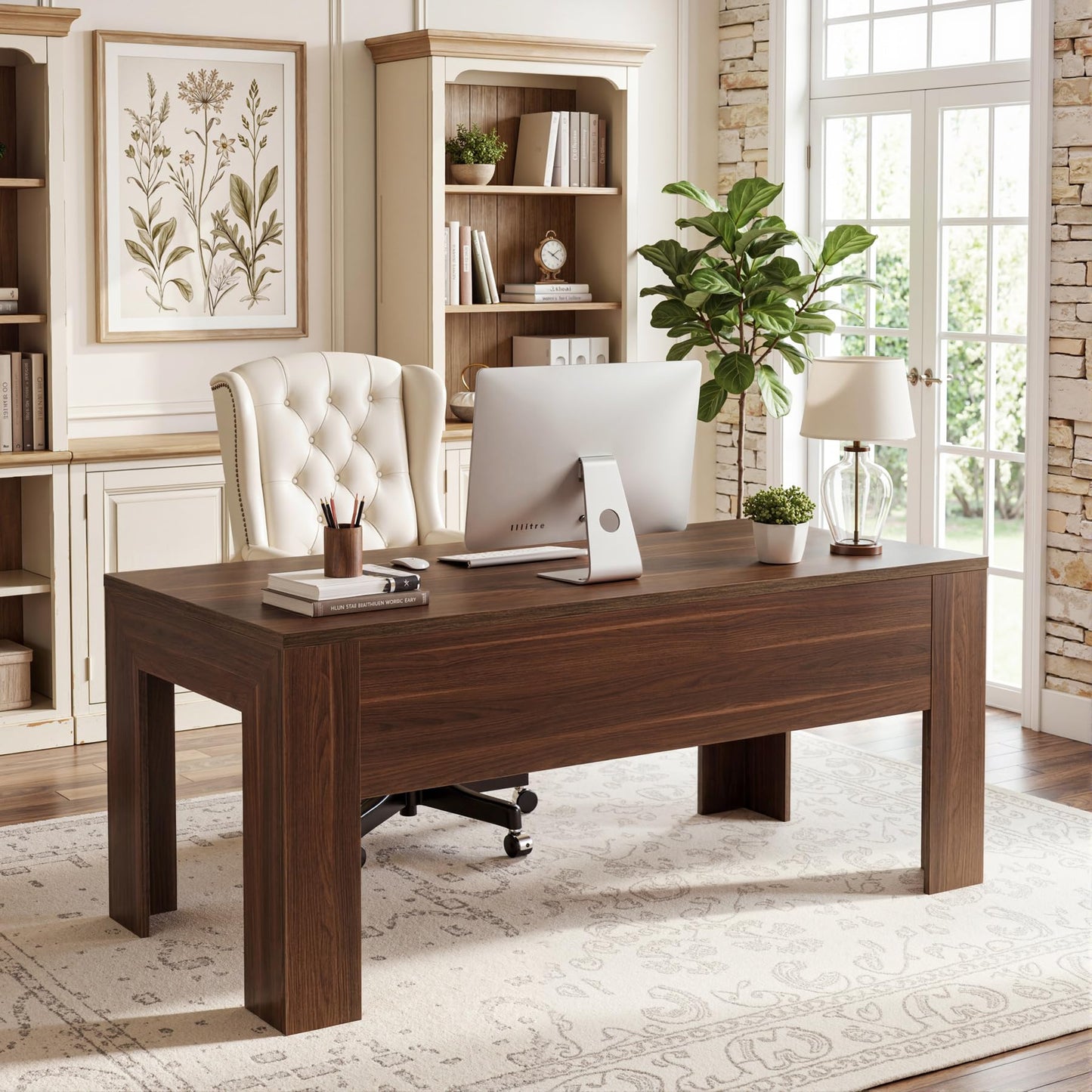Tribesigns 63-Inch Office Desk, Modern Executive Desk with Large Tabletop, Wooden Computer Desk, Long Workstation for Home Office, Light Brown