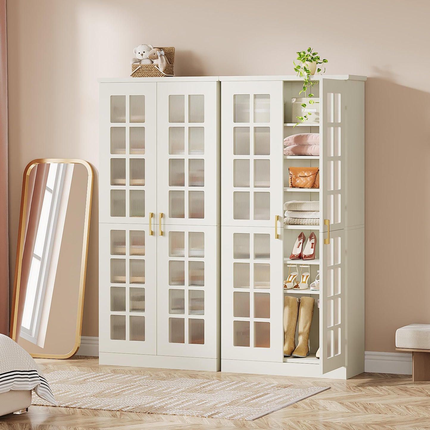 Tribesigns Tall Shoe Cabinet with Doors, 8-Tier Shoe Storage with Adjustable Shelves, Modern Shoe Organizer Shoe Rack Cabinet for Entryway, Hallway, Closet, Living Room, Rustic Brown