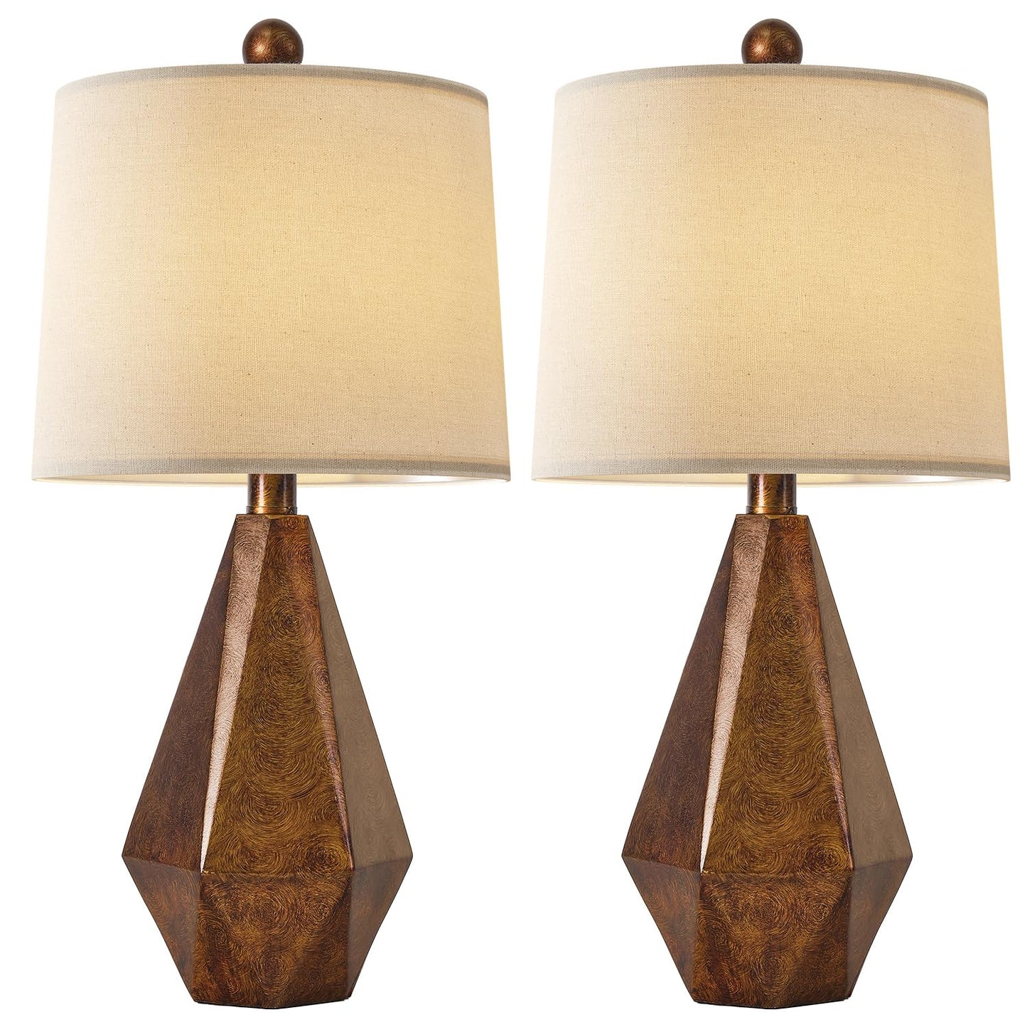 PoKat 20.25" Retro Farmhouse Table Lamp Set of 2 - Living Room & Bedroom Rustic Linen Bedside Nightstand Lamps for Kids, Study, Office - Resin, Suitable for Small Places