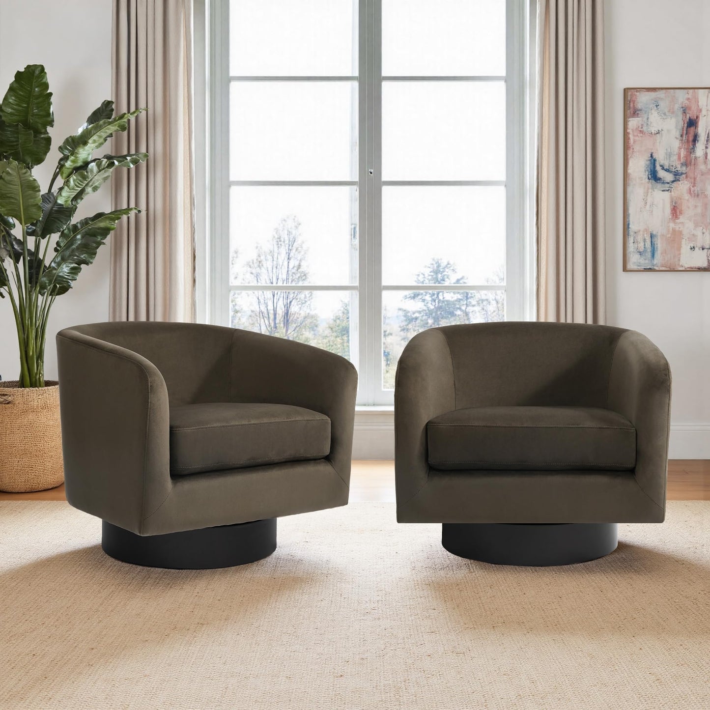 Swivel Barrel Accent Chairs Set of 2, Modern 360° Swivel Round Barrel Chair with Curve Back, Upholstered Velvet Fabric Armchair Single Sofa Club Chair for Living Room, Bedroom, Coffee