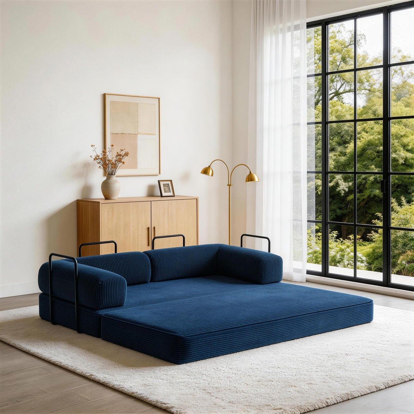 79'' Convertible Sleeper Sofa Bed, 4-in-1 Corduroy Folding Floor Couch, No Assembly Modular Boneless Loveseat with Pull Out Bed, Comfy Foldable Sofa Bed for Living Room Bedroom Guest Room, Gray