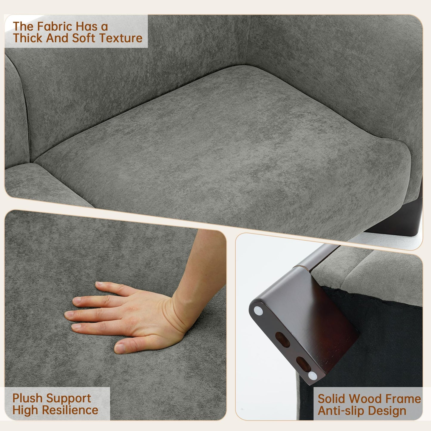 81" Loveseat Sofa Couch, 2 Seater Sofa Couches with Wood Legs and Armrest, Comfy Thick Cushion Upholstered Lounge Loveseat Sofa Chair for Living Room Office, Chenille Fabric, Gray