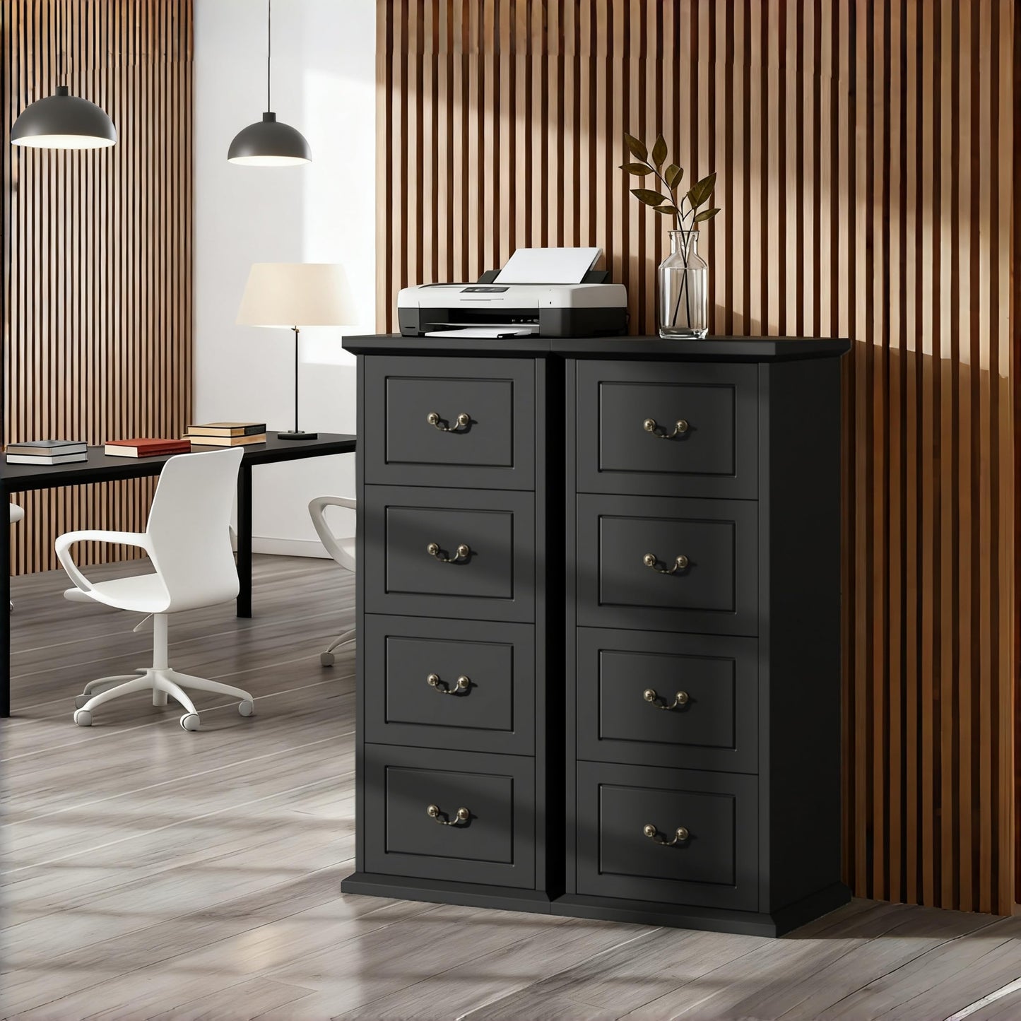Tribesigns 4-Drawer File Cabinet, Vertical Wood Filing Cabinet for A4/Letter/Legal Size, Tall File Storage Printer Stand with Hanging Rails for Home Office, Classic Dark Walnut Finish