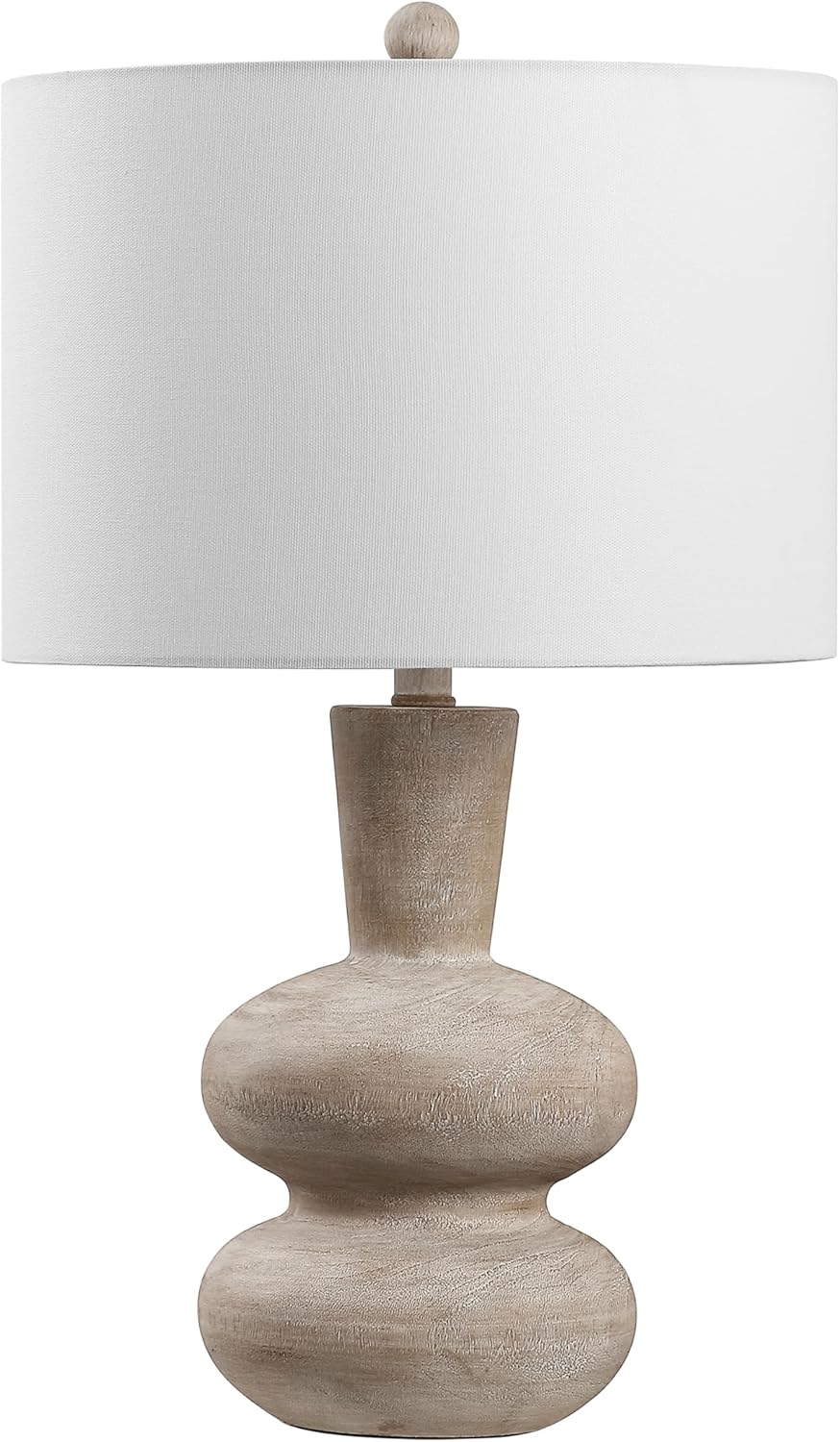 JONATHAN Y 24" Antique Brown Modern Minimalist Sculptural Oak-Grain Resin LED Table Lamp for Living Room Bedroom, White Linen Drum Shade, LED Bulb Included JYL5708A