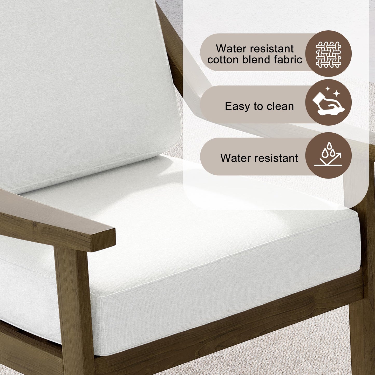 Outdoor Patio Furniture Set, 2 Piece Outdoor Patio Sofa Armchairs with Washable Thick Cushions, All-Weather Solid Wood Patio Bistro Set for Porch, Balcony, Natural Frame & Beige Cushion