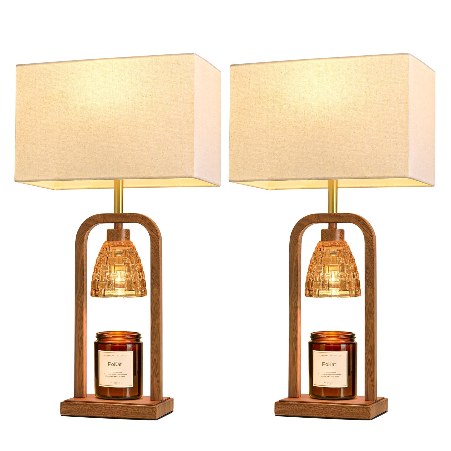PoKat Gold Table Lamp Candle Warmer, Candle Warmer Lamp with Timer Dimmer, Wax Light Warming Table Lamp for Jar Candles, Modern Bedside Lamp for House Warming Home Decor Living Room, Bulb Included