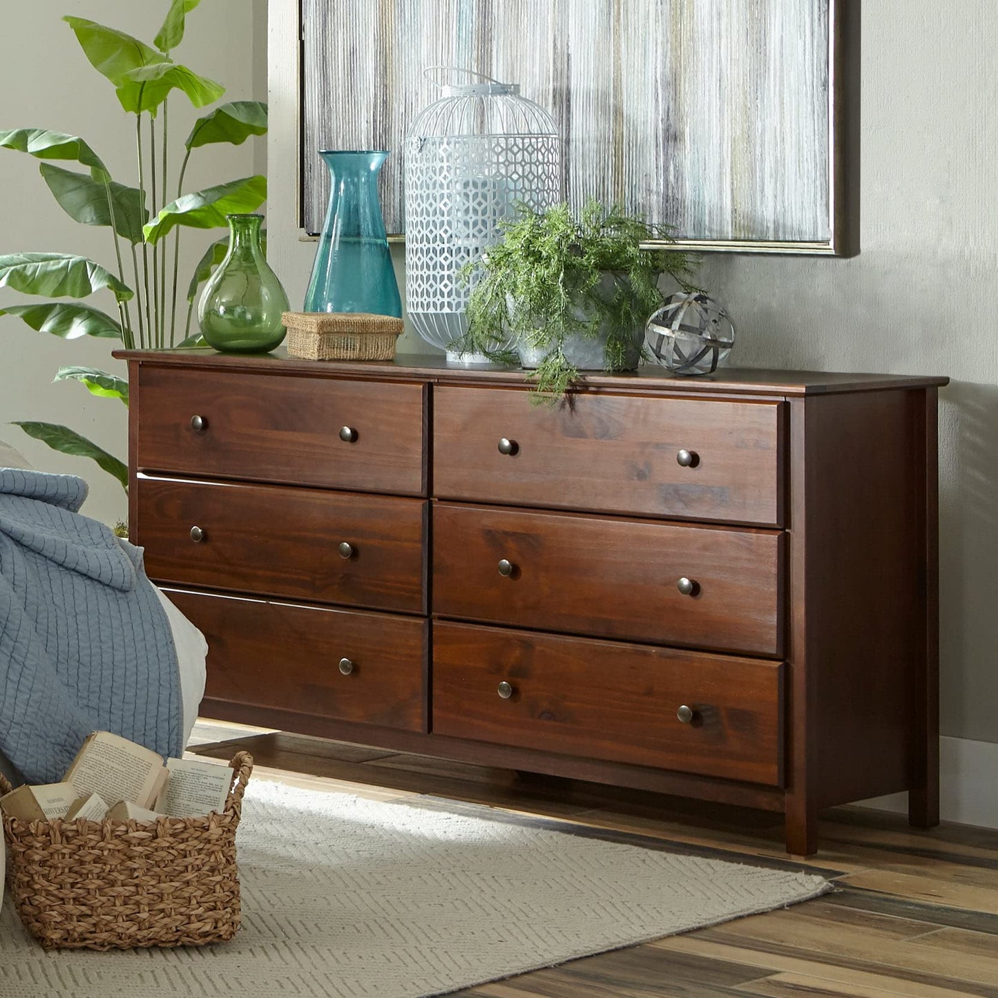 Grain Wood Furniture Shaker 6-Drawer Dresser, Solid Wood with a Walnut Finish