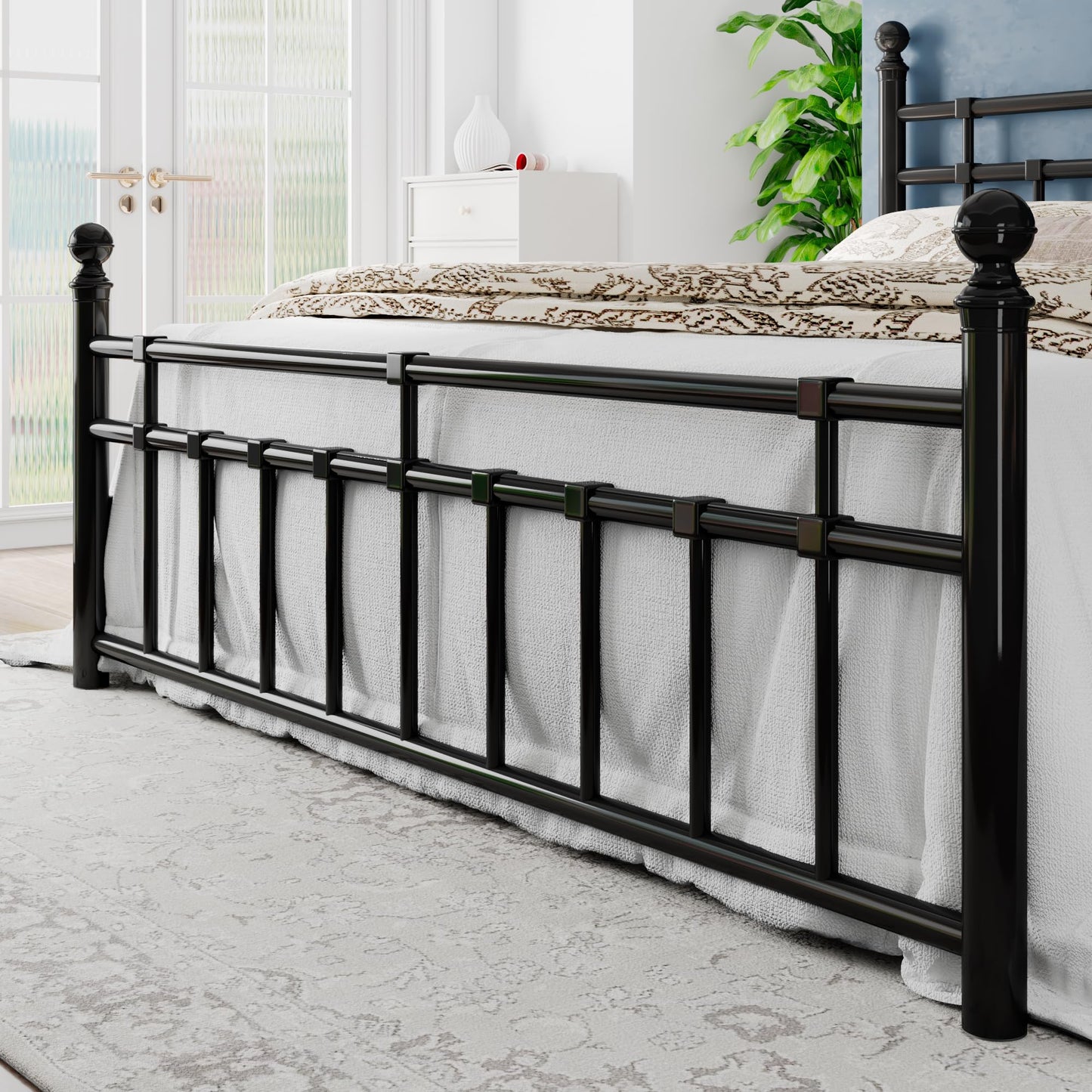 Einhomn King Size Metal Platform Bed Frame with Victorian Iron-Art Tall Headboard and Footboard, Mattress Foundation for Under Bed Storage/Heavy Duty Steel Slat Supported, No Box Spring Needed, Black