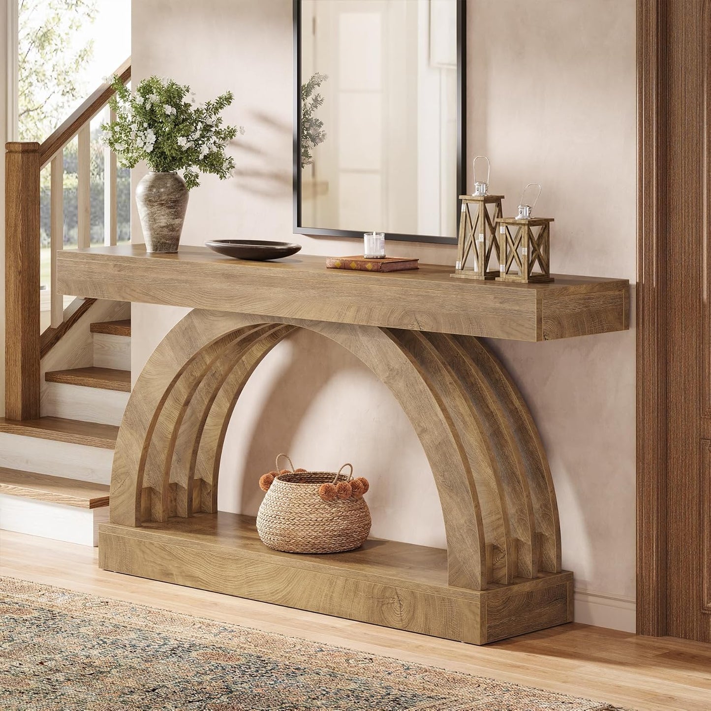 Tribesigns 63-Inch Entryway Table, 2-Tier Sofa Table Behind the Couch, Farmhouse Narrow Unique Arched Console for Hallway, Living Room, Foyer