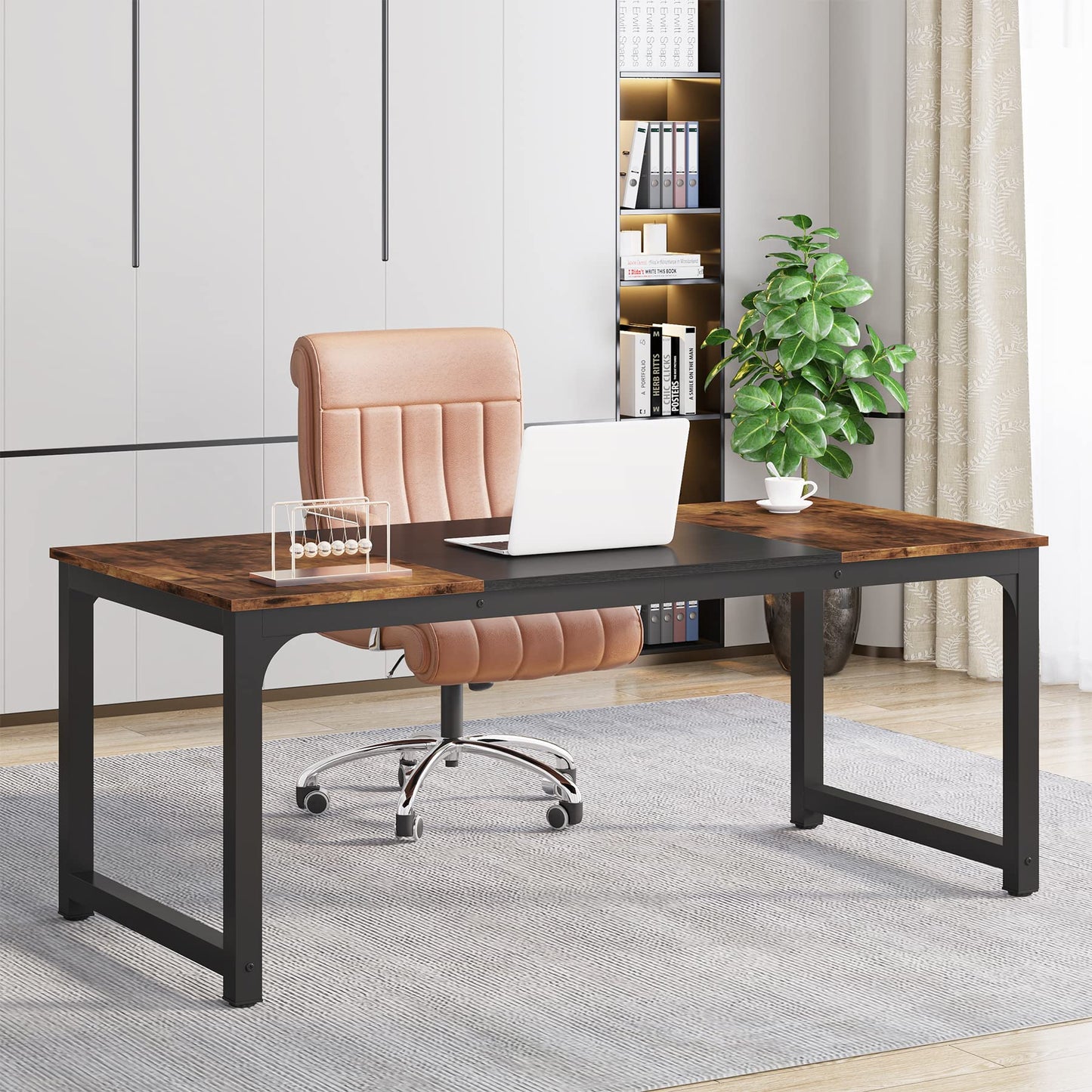 Tribesigns Modern Simple Computer Desk, 47 inch Vintage Office Desk Computer Table, Study Writing Study Desk Workstation for Home Office, Rustic Brown