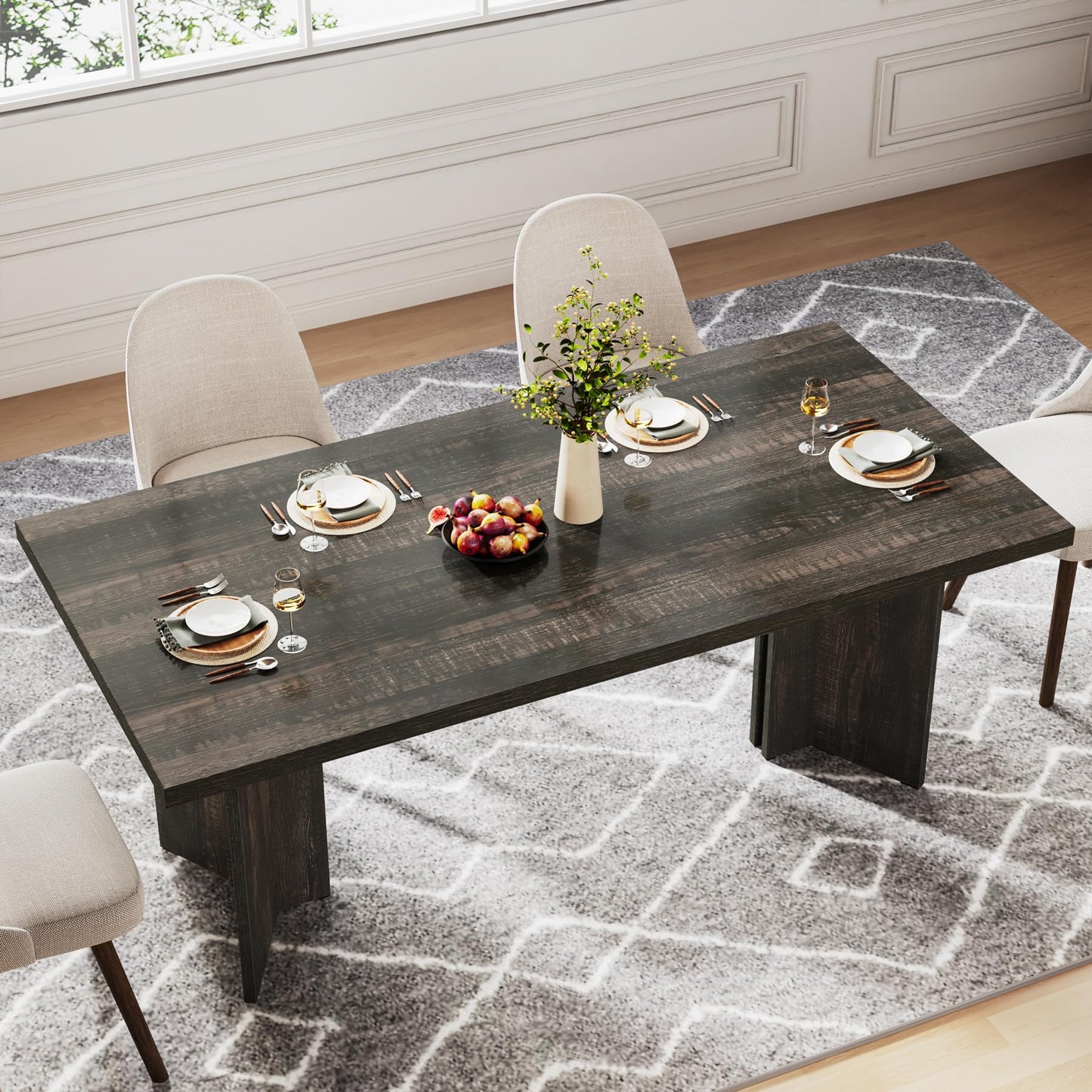 Tribesigns 63-inch Dining Table for 4-6, Farmhouse Kitchen Table with Large Tabletop, Rectangular Dinner Eating Table for Dining Room, Living Room, Kitchen
