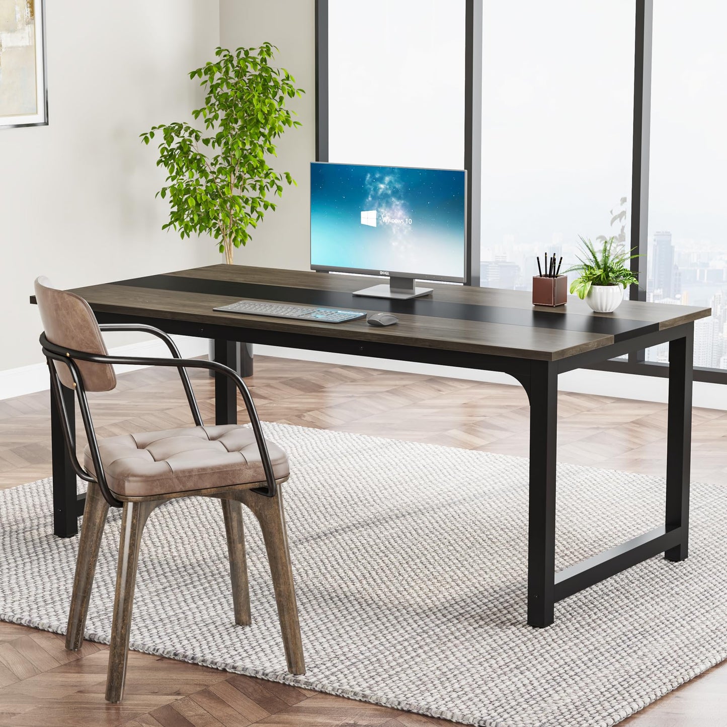 Tribesigns Modern Simple Computer Desk, 47 inch Vintage Office Desk Computer Table, Study Writing Study Desk Workstation for Home Office, Rustic Brown