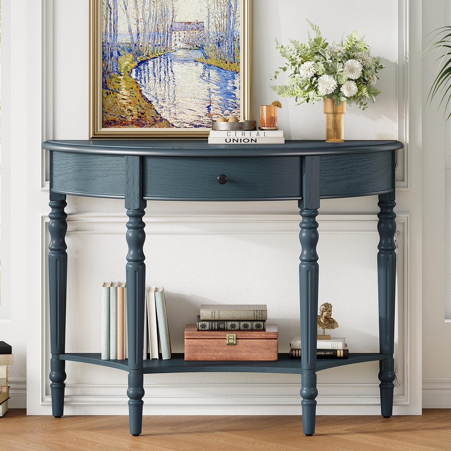 LKTART Small Solid Wood Sofa Table,Console Table with Drawers and Bottom Shelf, Entryway Hallway Foyer Entry Table for Living Room(23.7" Natural)