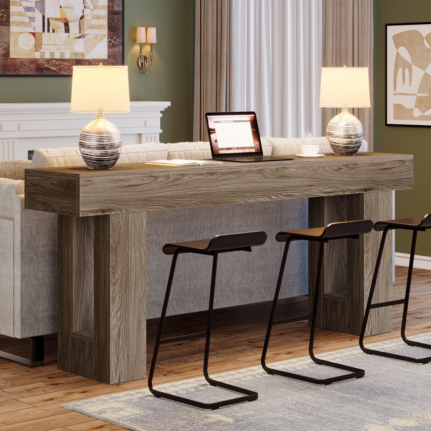 Tribesigns Farmhouse Console Table, 63-Inch Long Narrow Sofa Table Behind The Couch, Wooden Rectangular Entryway Table for Entrance, Hallway, Living Room (Natural)