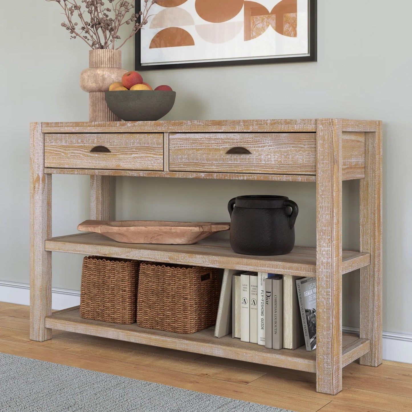 Grain Wood Furniture Montauk Console Table, Solid Wood with a Rustic Walnut Finish