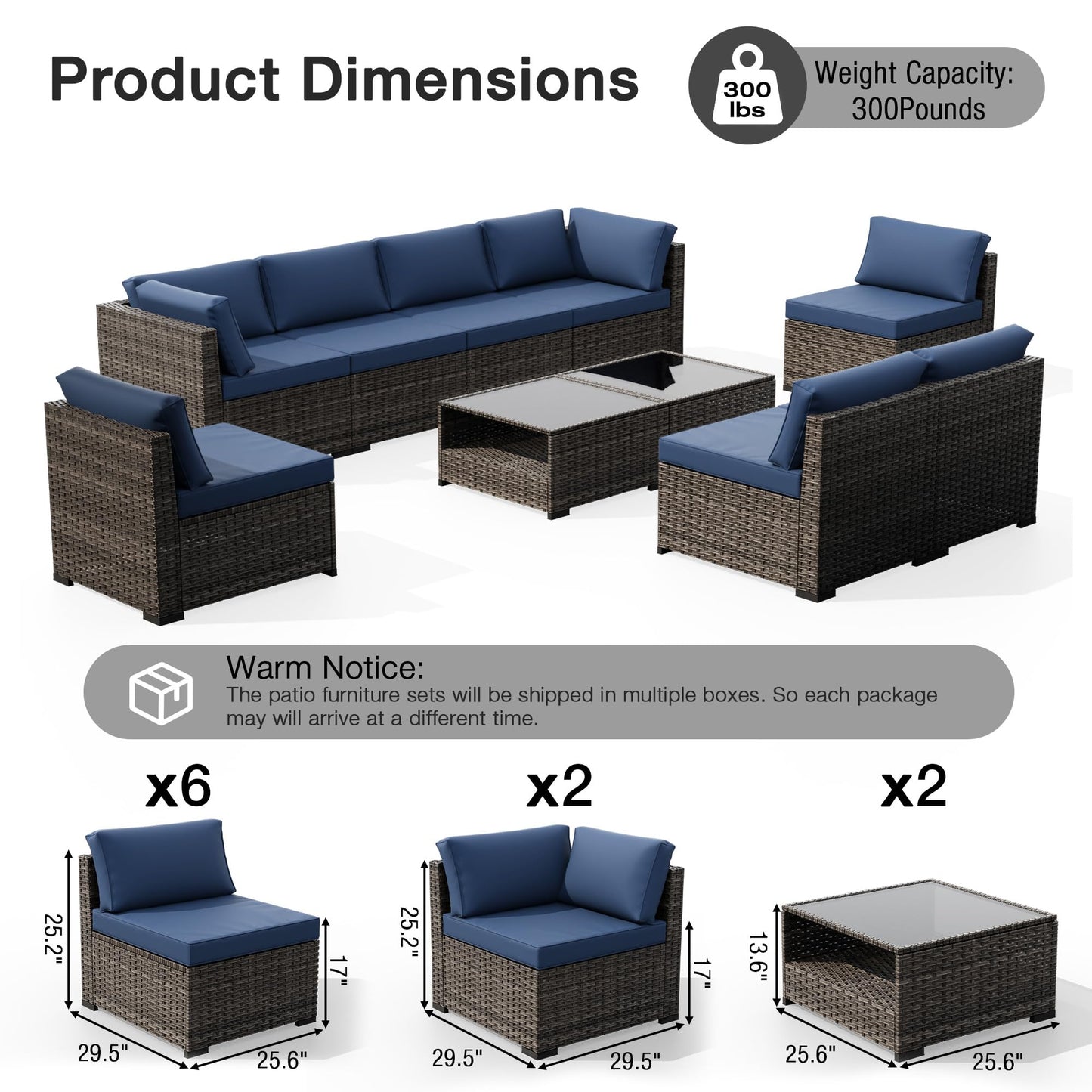 Joyside 5-Piece Patio Furniture Set, Rattan Outdoor Sectional Wicker Patio Conversation Set with Cushions and Coffee Table