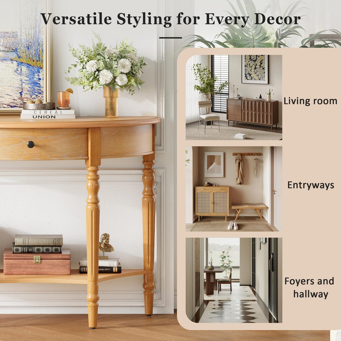LKTART Small Solid Wood Sofa Table,Console Table with Drawers and Bottom Shelf, Entryway Hallway Foyer Entry Table for Living Room(23.7" Natural)