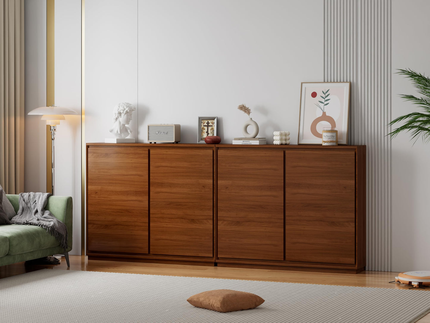 LKTART 39" Mid Century Modern Sideboard Buffet Cabinet, Narrow Credenza Storage Cabinet,Media Console Coffee Bar Table for Living Room,Entryway,Kitchen,Walnut