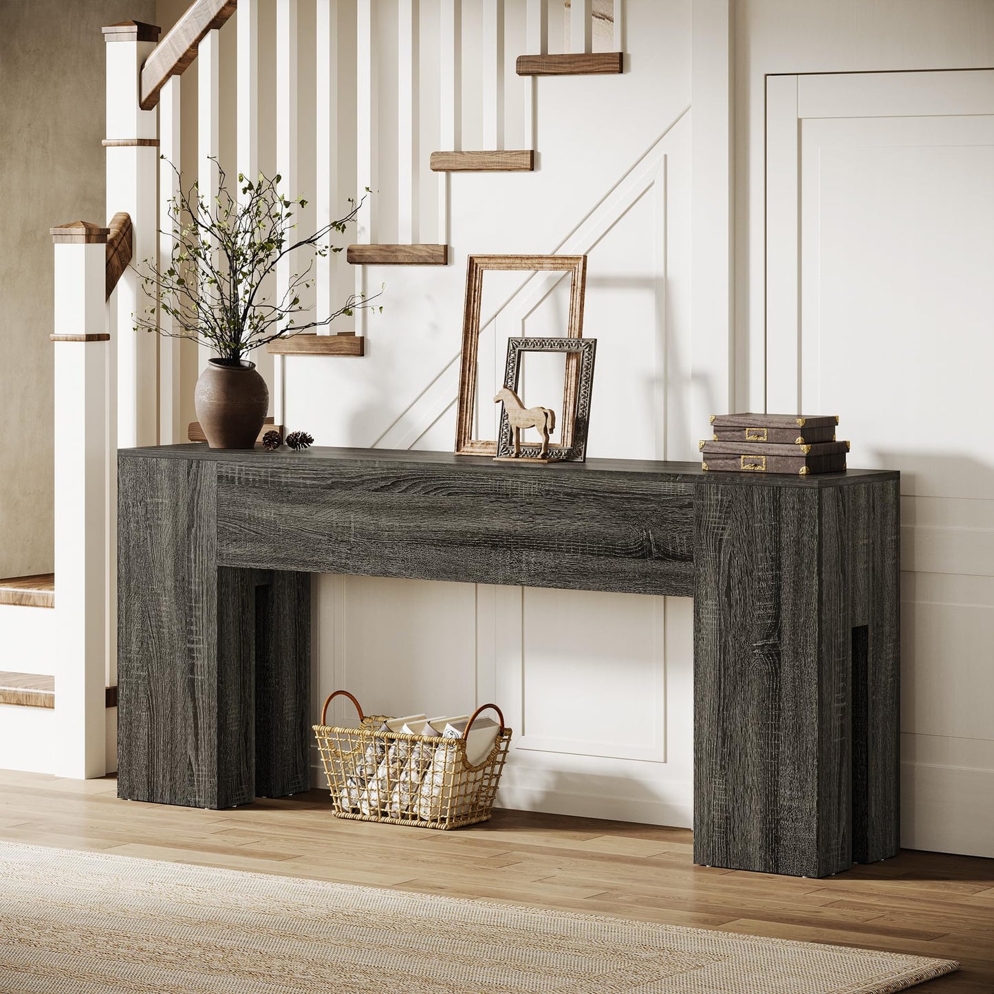 Tribesigns 71-Inch Long Console Table for Entryway, Farmhouse Sofa Console Behind Couch, Entry Table for Hallway, Foyer, Living Room, Black
