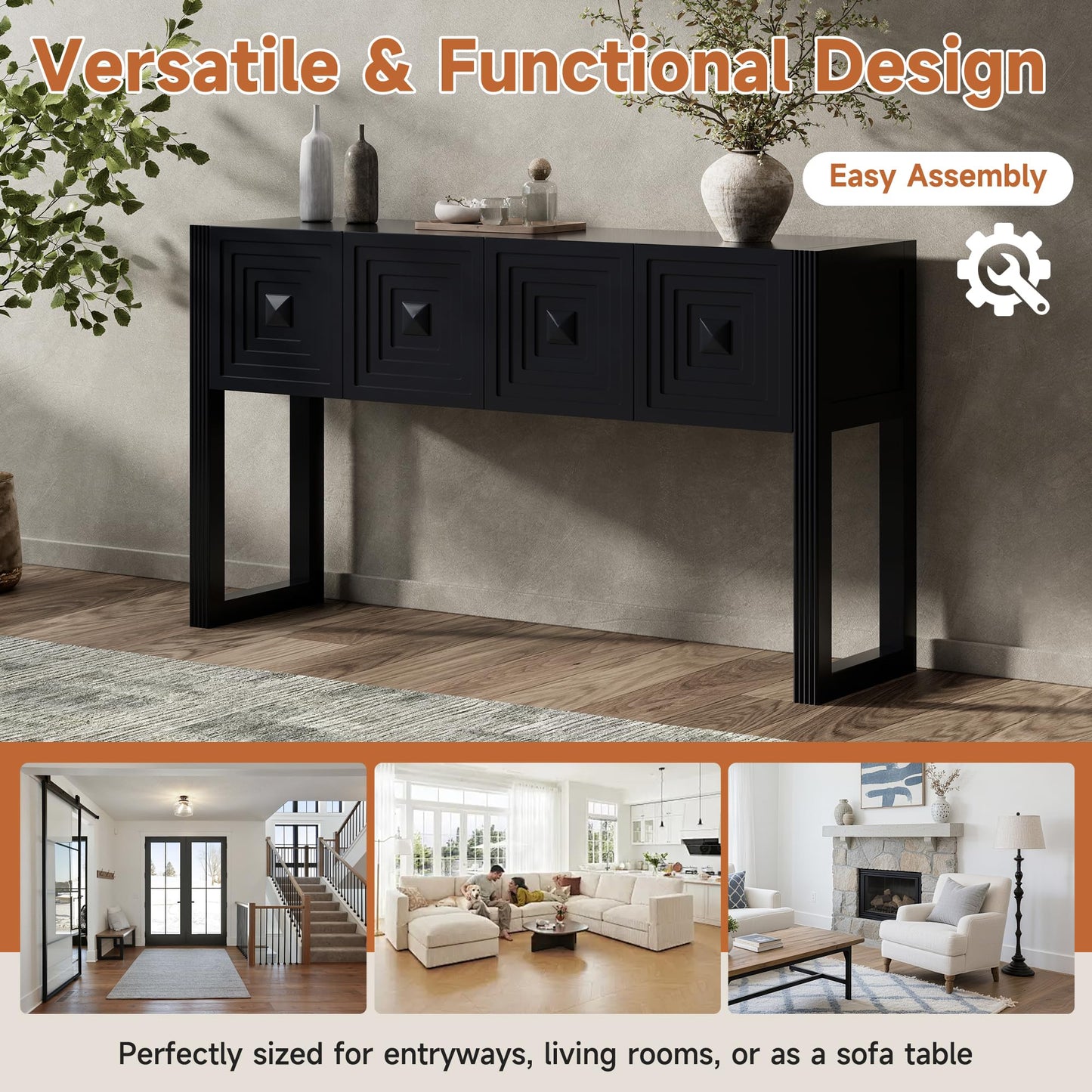 LKTART Solid Wood Farmhouse Console Table,Sofa Table with Storage Drawers and Shelves,Entryway Table for Entry Hallway Foyer Sofa Side Table,EasyAssembled (48" Navy Blue)