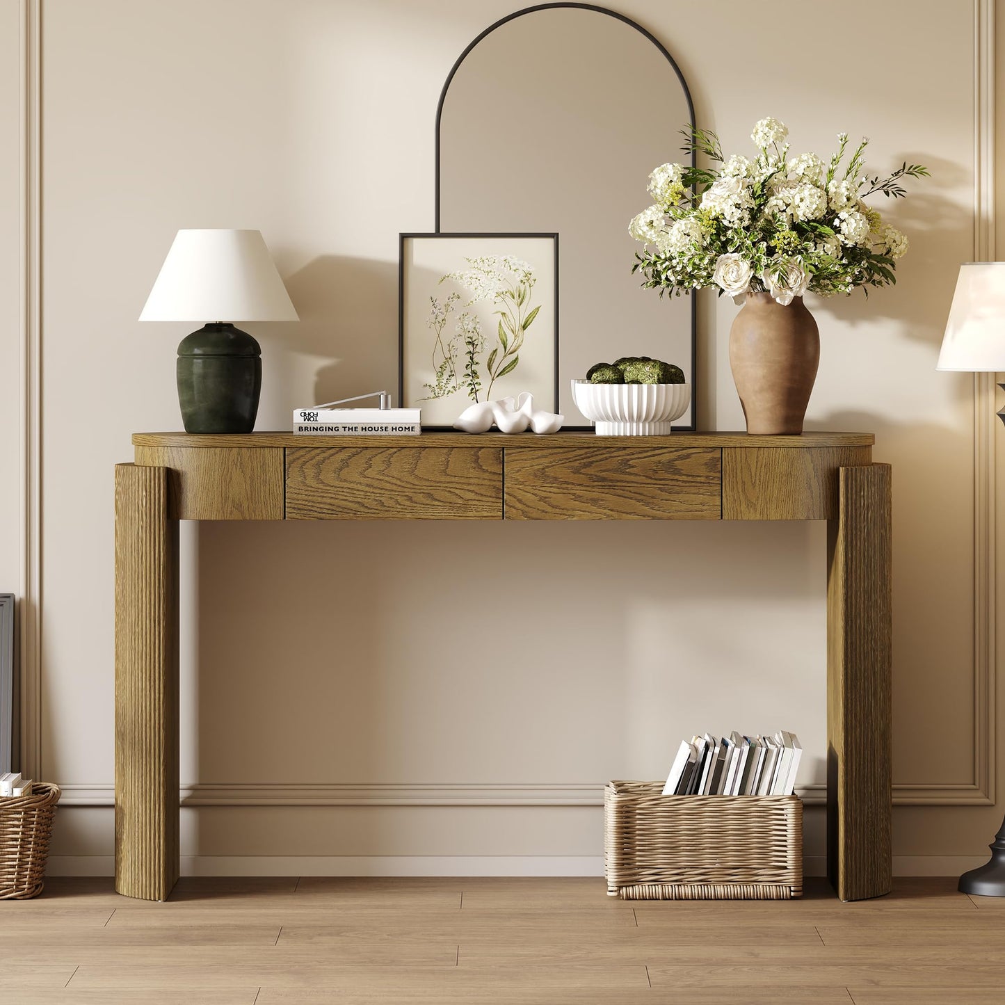 LKTART Solid Wood Console Table Sofa Tables with Drawers and Shelves Small Entryway Table for Living Room,Behind the Couch Table,Foyer(42" Espresso)