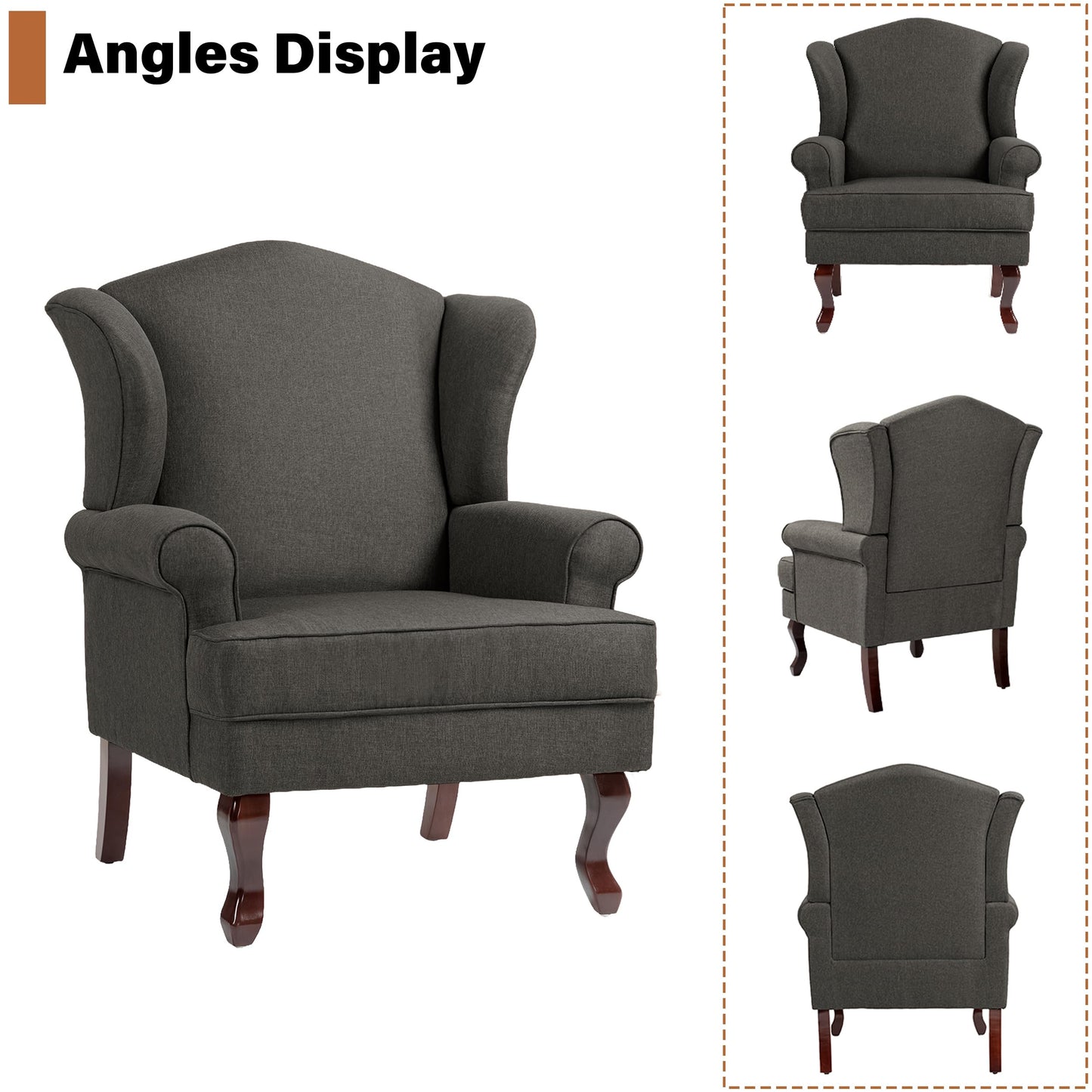 High Back Accent Chair, Comfy Upholstered Fabric Armchair for Living Room, Mid Century Modern Club Accent Chair with Curved Armrests and Solid Legs, Single Sofa Reading Chair for Bedroom, Cranberry