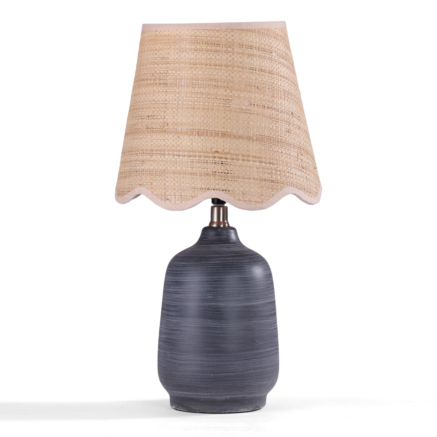 Farmhouse Ceramic Table Lamp, 21" Rustic Table Lamp with Linen Shade, 3-Way Dimmable Bedside Nightstand Lamps for Bedroom, Living Room, E26 Socket, Dark Grey