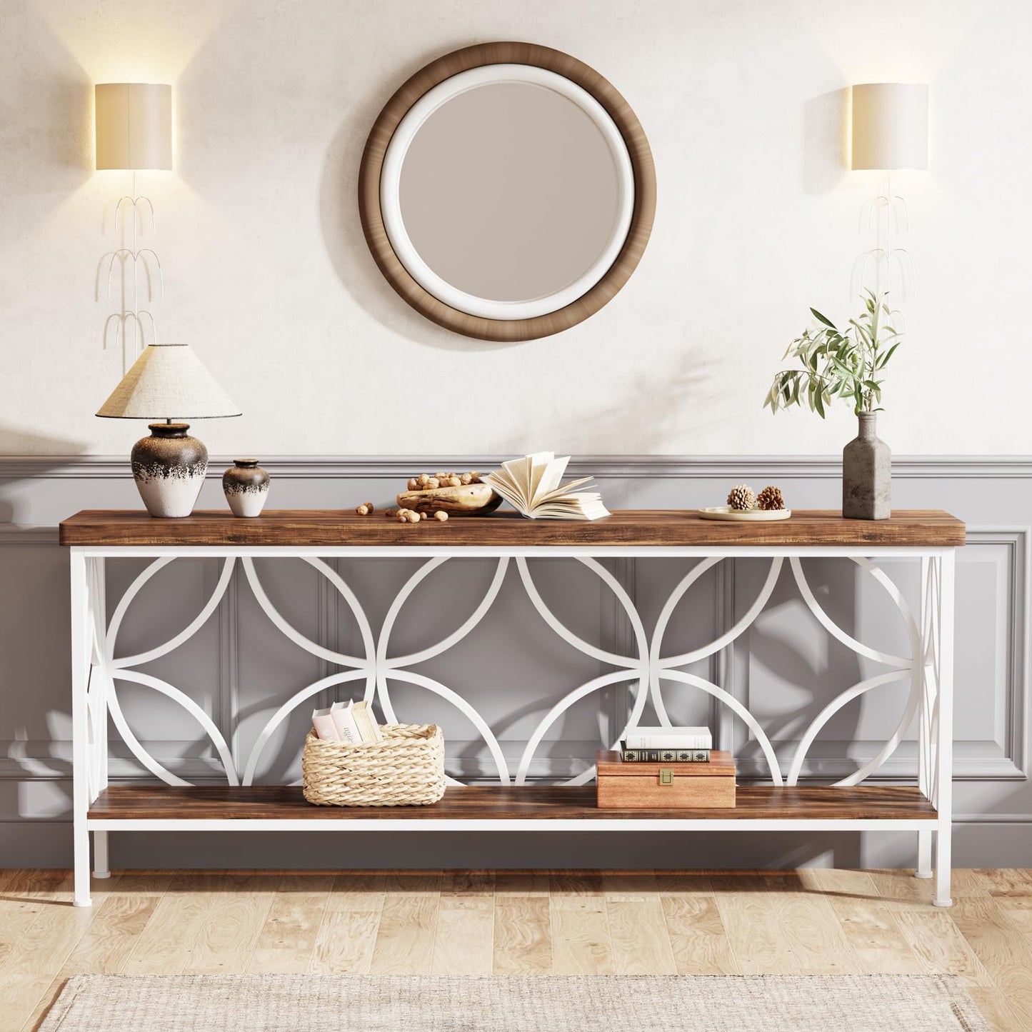 Tribesigns 70.9-Inch Narrow Sofa Table, Industrial Long Sofa Table Behind Couch, Entry Console Table with Storage for Entryway, Living Room, Foyer, Unique Design, Rustic Brown