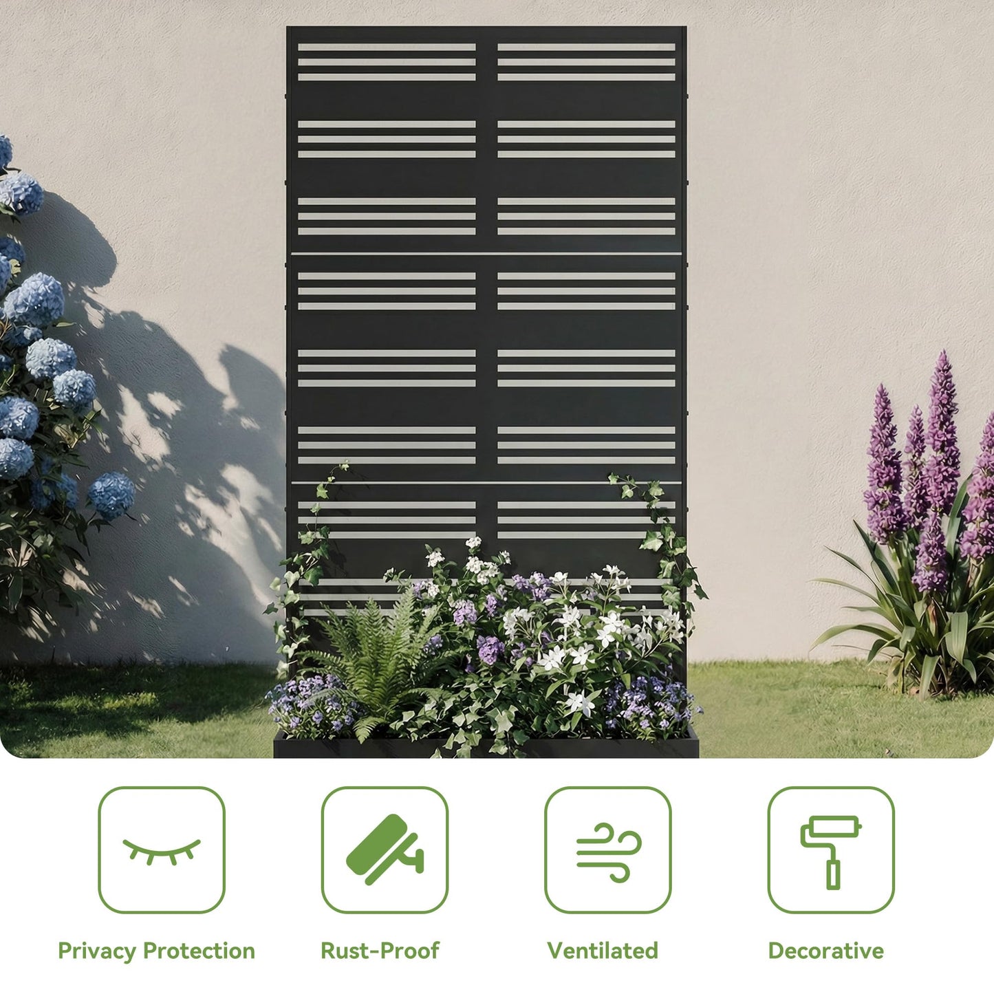 Metal Raised Garden Bed with Trellis and Wheels, 71"x47"x16" Planter Box with Privacy Screen & Drainage Holes, Arched Outdoor Garden Bed for Climbing Plants, Vegetables, Flowers (Black-Square)