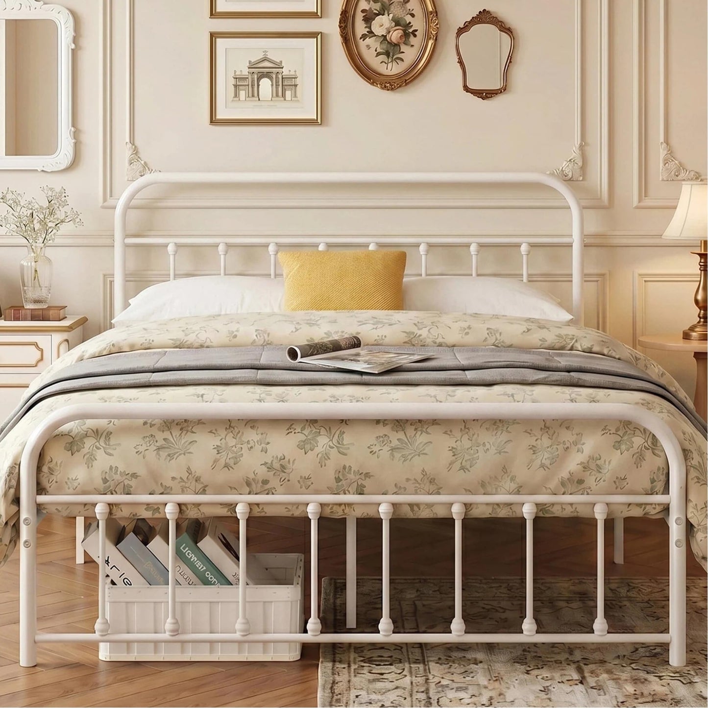 VECELO King Size Victorian Style Metal Bed Frame with Headboard/Mattress Foundation/No Box Spring Needed/Under Bed Storage and Strong Slat Support Purple Bronze