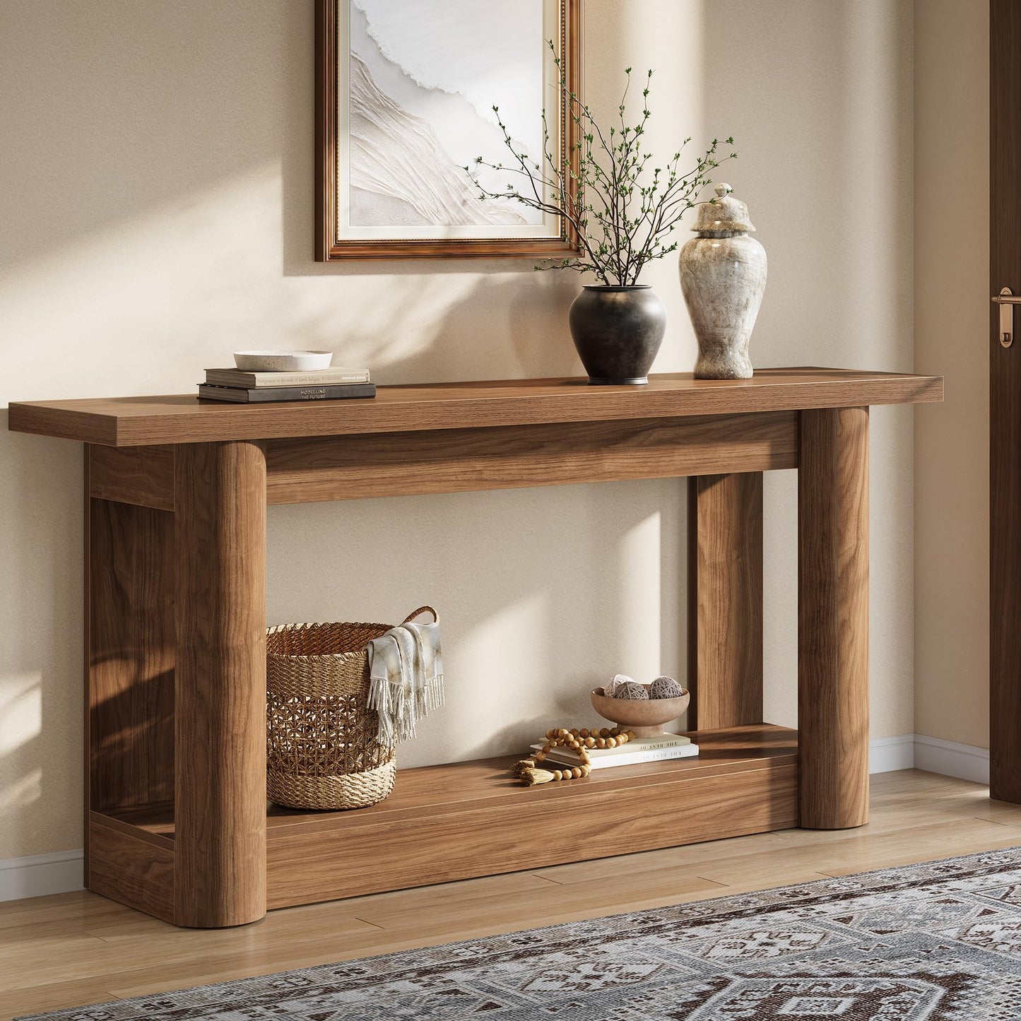 Tribesigns 63-Inch Farmhouse Console Table, 2-Tier Storage Sofa Table Behind The Couch, Narrow Long Entryway Furniture for Home Hallway, Entrance, Living Room, Brown