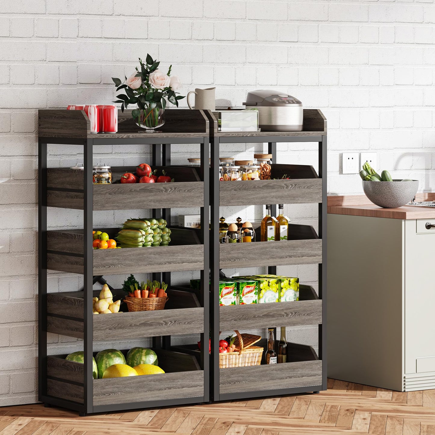 Tribesigns Wood Fruit and Vegetable Storage Rack, 5-Tier Pull-Out Snack Stand Fruit Basket Stand, Utility Shelf Organizer for Kitchen, Living Room, Bedroom, Rustic Brown