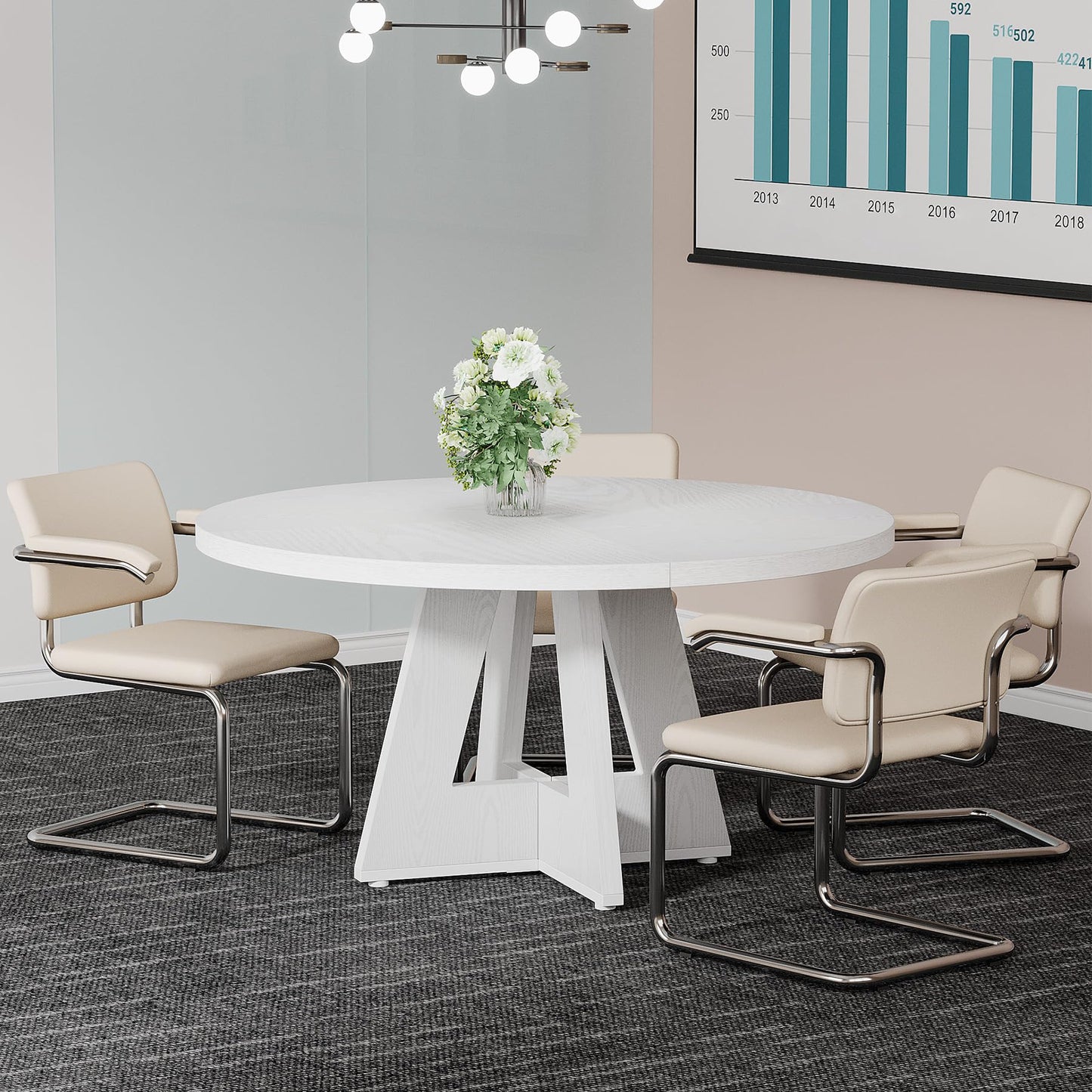 Tribesigns 47-Inch Round Conference Table for 4-6 People, Wooden Meeting Room Table with Thicken Tabletop and Wood Base (Grey)