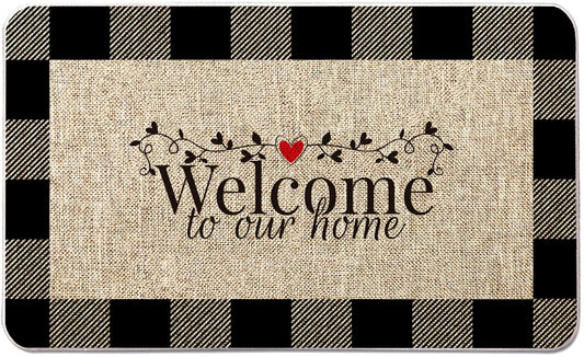 VAKADO Fall Outdoor Welcome Door Mat for Front Door Entrance Classroom Farmhouse Doormat Non-Slip Rubber Backing Autumn Entrance Rug Easy to Clean 17x29 Inch,Black White Buffalo Check Plaid