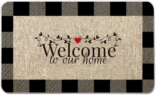 VAKADO Fall Outdoor Welcome Door Mat for Front Door Entrance Classroom Farmhouse Doormat Non-Slip Rubber Backing Autumn Entrance Rug Easy to Clean 17x29 Inch,Black White Buffalo Check Plaid