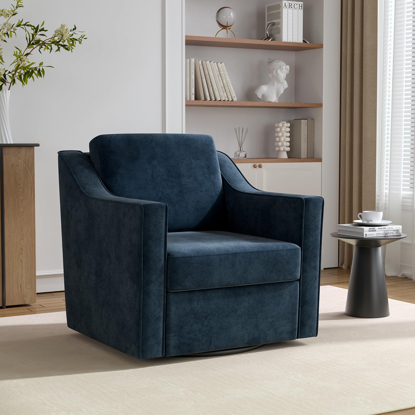 Swivel Accent Chairs Set of 2, 360° Swivel Upholstered Faux Leather Club Armchairs for Living Room, Comfy Single Sofa Reading Chair with Deep Seat, Metal Swivel Base, Coffee