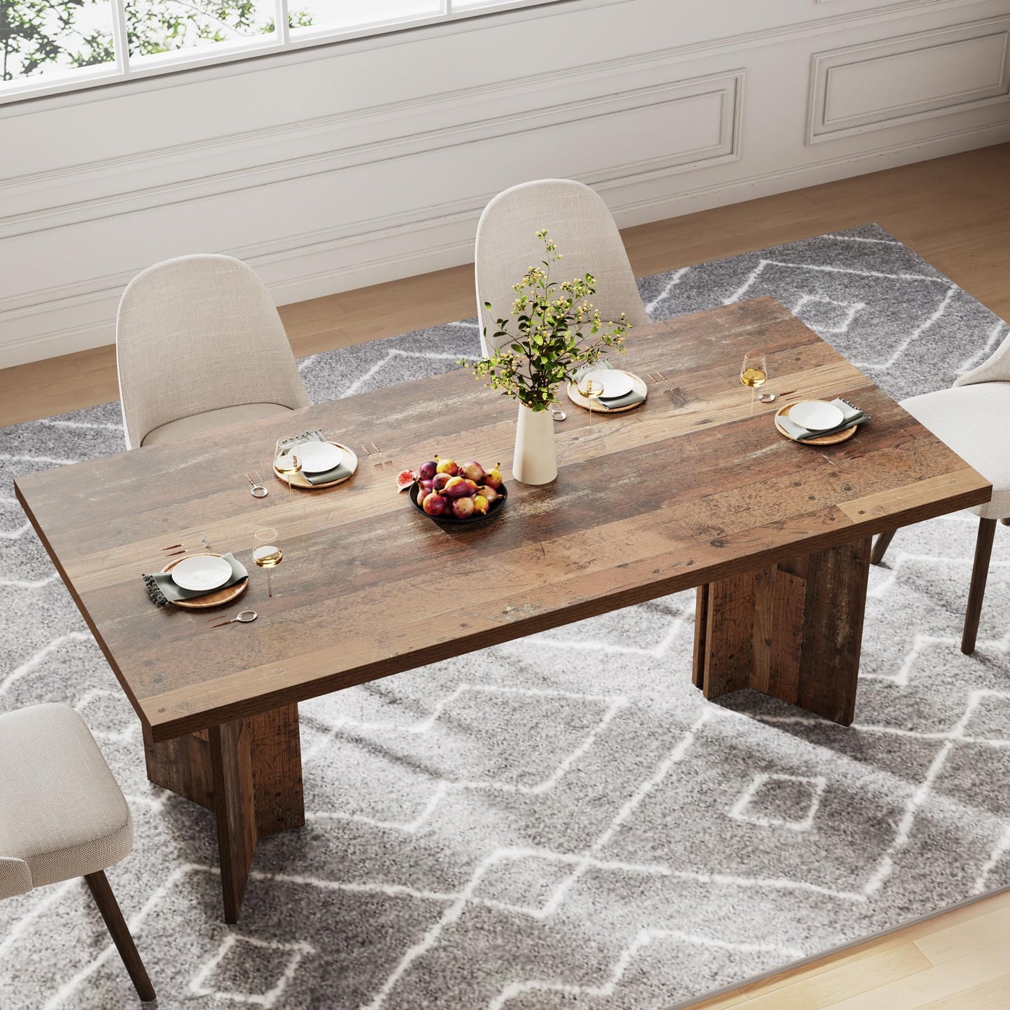 Tribesigns 63-inch Dining Table for 4-6, Farmhouse Kitchen Table with Large Tabletop, Rectangular Dinner Eating Table for Dining Room, Living Room, Kitchen