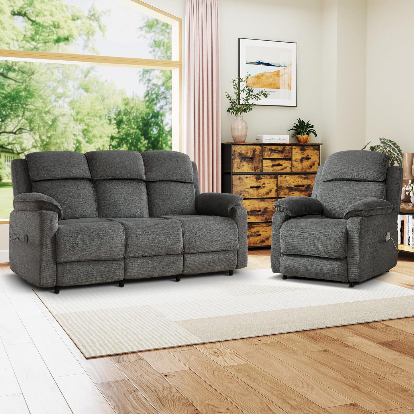 IOMOR Power Recliner Chair, Electric Recliner for Adults, Reclining Sofa Chair, Adjustable Home Theater Seating with Side Pocket for Small Space, Living Room (1, Dark Gray, Single Recliner)