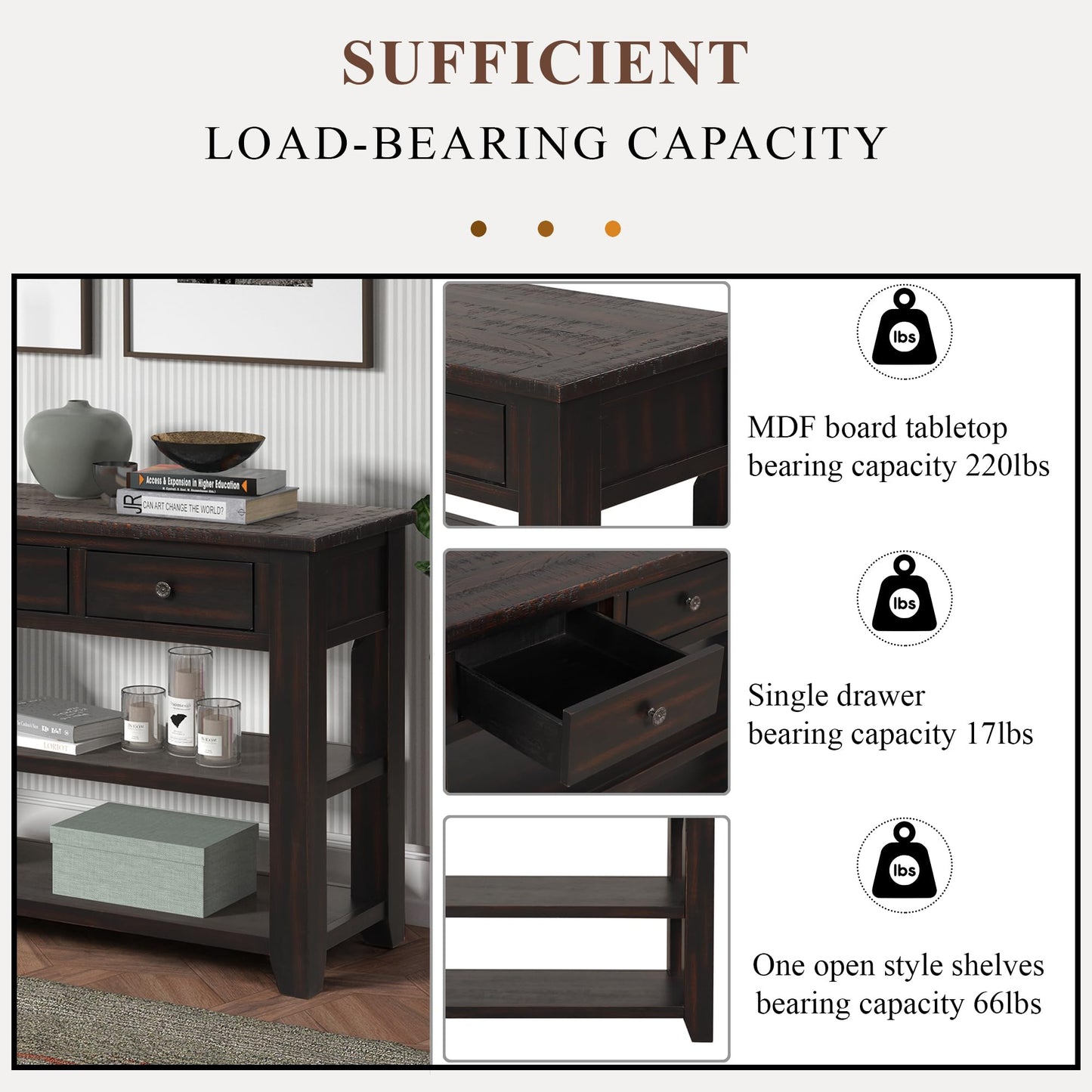 LKTART Solid Wood Console Table, Sofa Table with Storage Drawers and Bottom Shelf, Entryway Table for Entry Hallway Foyer,Easy Assembled (48.8" Green)