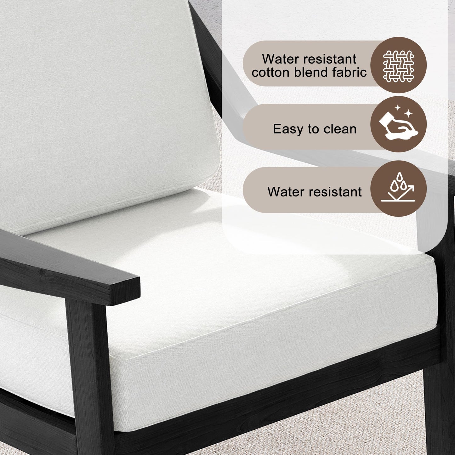 Outdoor Patio Furniture Set, 2 Piece Outdoor Patio Sofa Armchairs with Washable Thick Cushions, All-Weather Solid Wood Patio Bistro Set for Porch, Balcony, Natural Frame & Beige Cushion