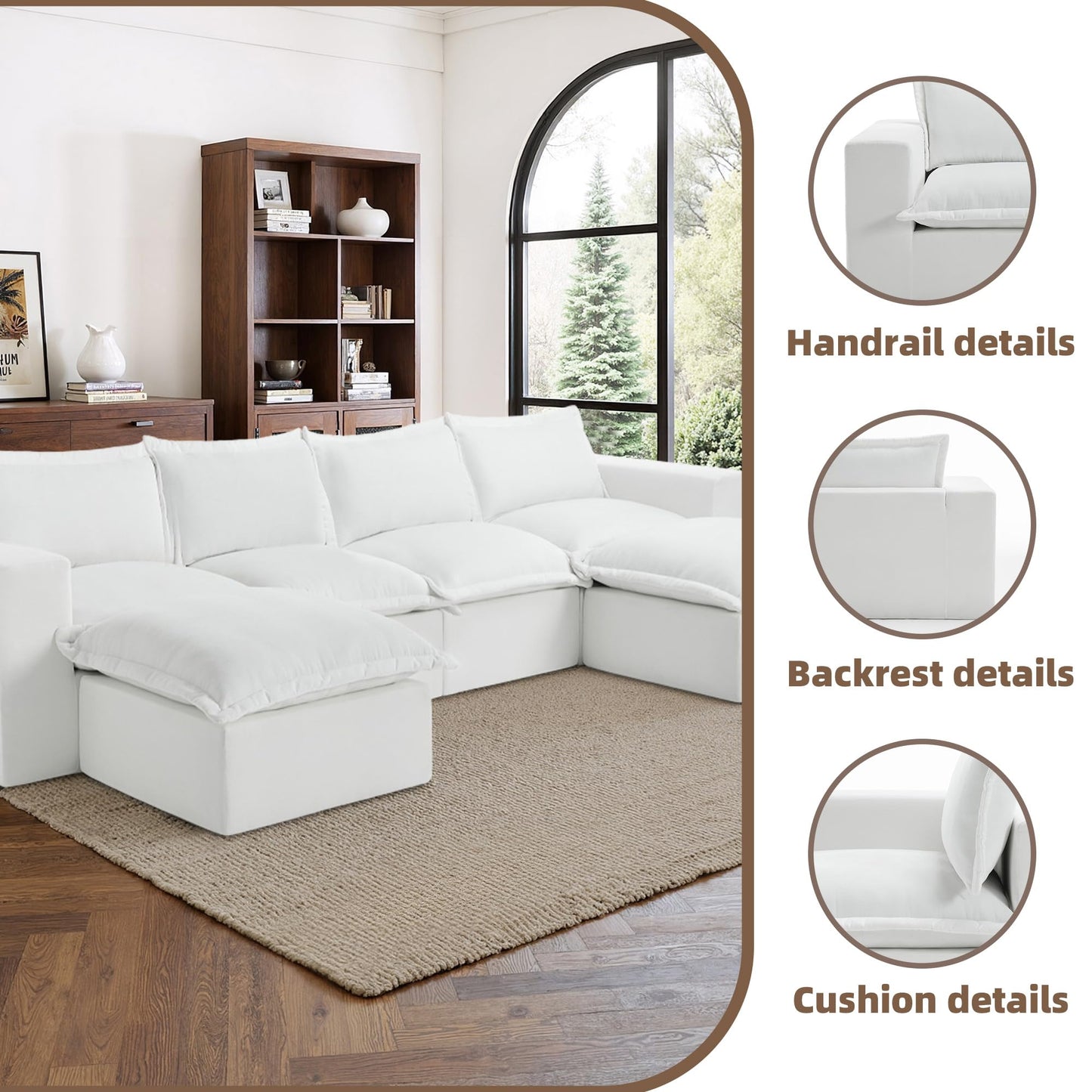 116" Modular Sectional Sofa, Comfy L Shaped Modular Coush Sofa with Ottoman, 3-Seat Chenille Cloud Couches Deep Seat Sofa for Living Room, Apartment, Small Spaces, Beige