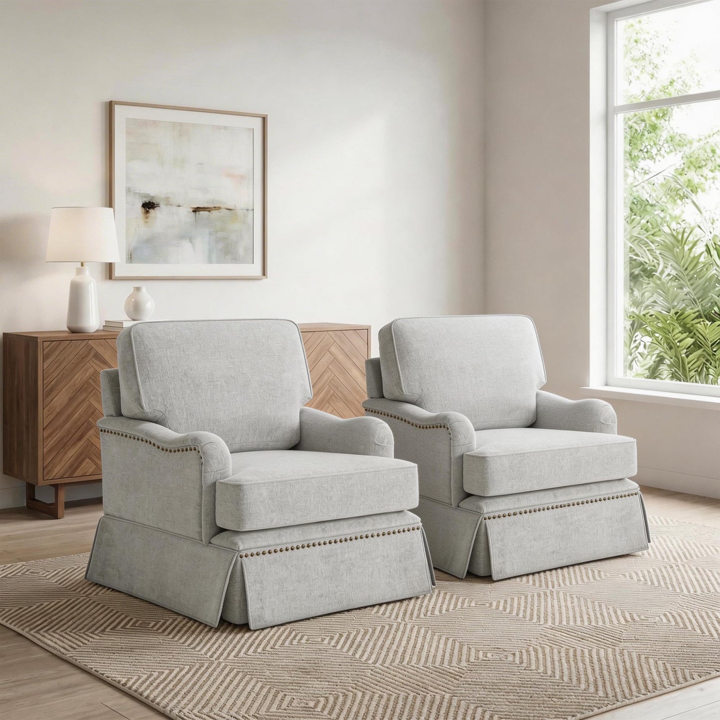 Swivel Accent Chair, 360° Swivel Upholstered Armchairs with Curved Arms, Comfy Chenille Fabric Lounge Reading Chairs for Living Room Bedroom Study, Metal Swivel Base, Tan