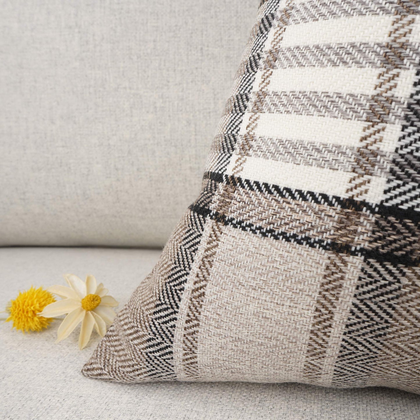 YOUR SMILE Retro Farmhouse Outdoor Buffalo Tartan Chequer Plaid Cotton Linen Decorative Throw Pillow Case Cushion Cover Pillowcase for Sofa 18 x 18 Inch, Set of 2, Khaki/Stripe