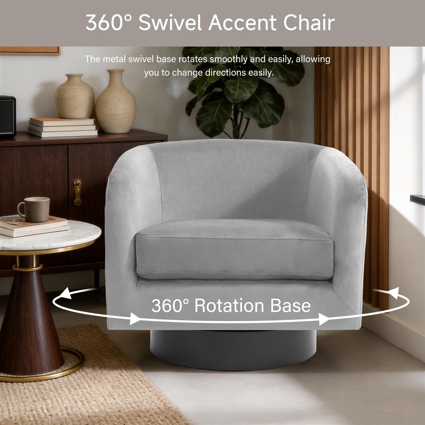 Swivel Barrel Chairs Set of 2, 31" W Modern Faux Leather Round Swivel Accent Chair for Living Room, 360° Rotation Upholstered Armchair Club Chair for Bedroom, Reading Room, Office (Brown)