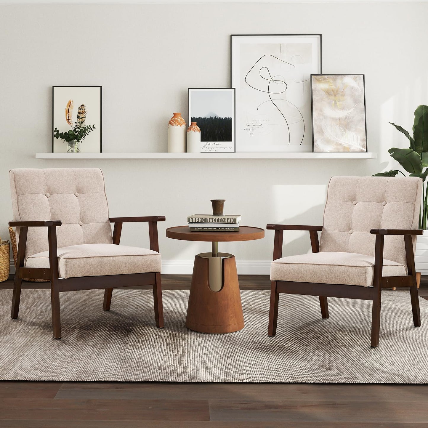 IOMOR Accent Chair Mid Century Modern Chair for Living Room, Comfy Faux Leather Armchair with Solid Wood Frame Soft Thick Padded, Side Chairs Easy Assembly (1, Brown)