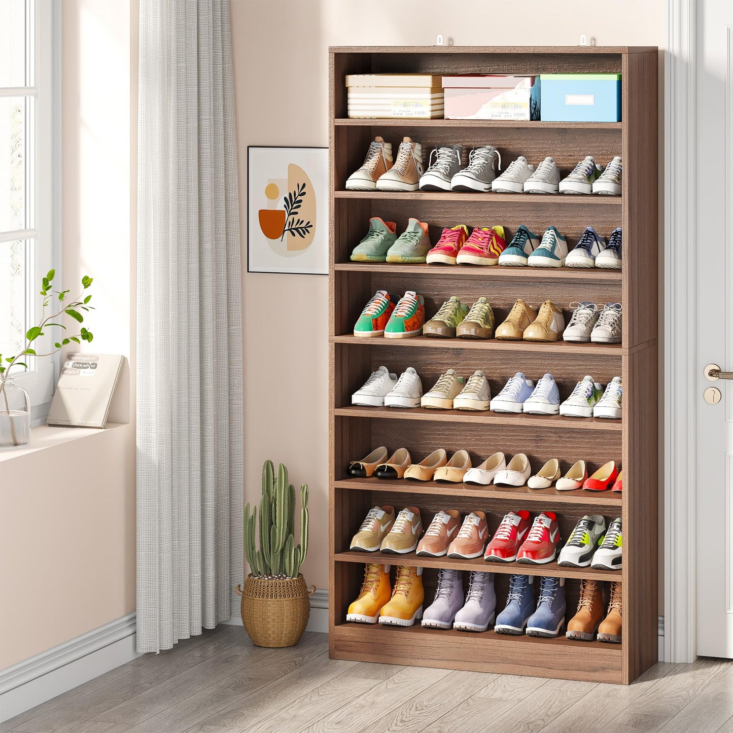 Tribesigns Shoe Cabinet, 9 Tiers 40-45 Pairs Heavy Duty Wood Freestanding Shoe Storage Cabinet, 70.8'' Tall Shoe Cabinet with Open Storage for Entryway, White