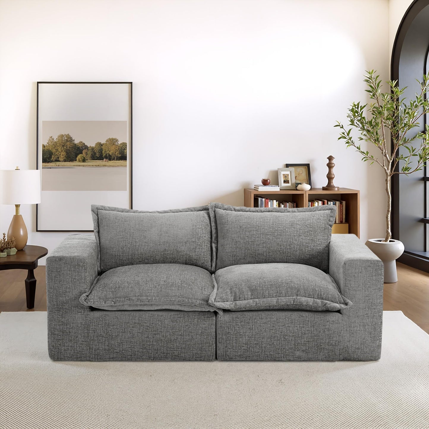 116" Modular Sectional Sofa, Comfy L Shaped Modular Coush Sofa with Ottoman, 3-Seat Chenille Cloud Couches Deep Seat Sofa for Living Room, Apartment, Small Spaces, Beige