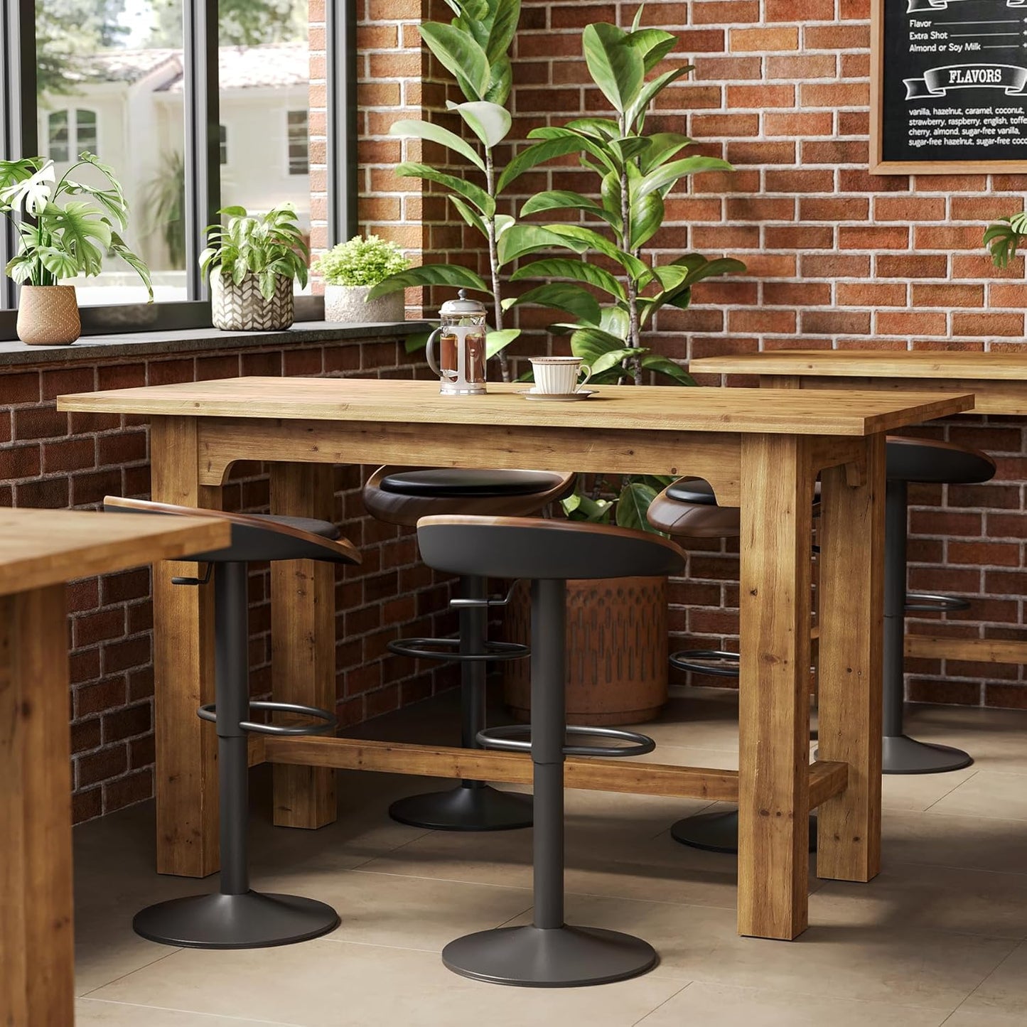 63" Counter Height Table, Solid Wood Bar Height Dining Table for Home Bar & Kitchen, Rectangular High Top Pub Table, Brown